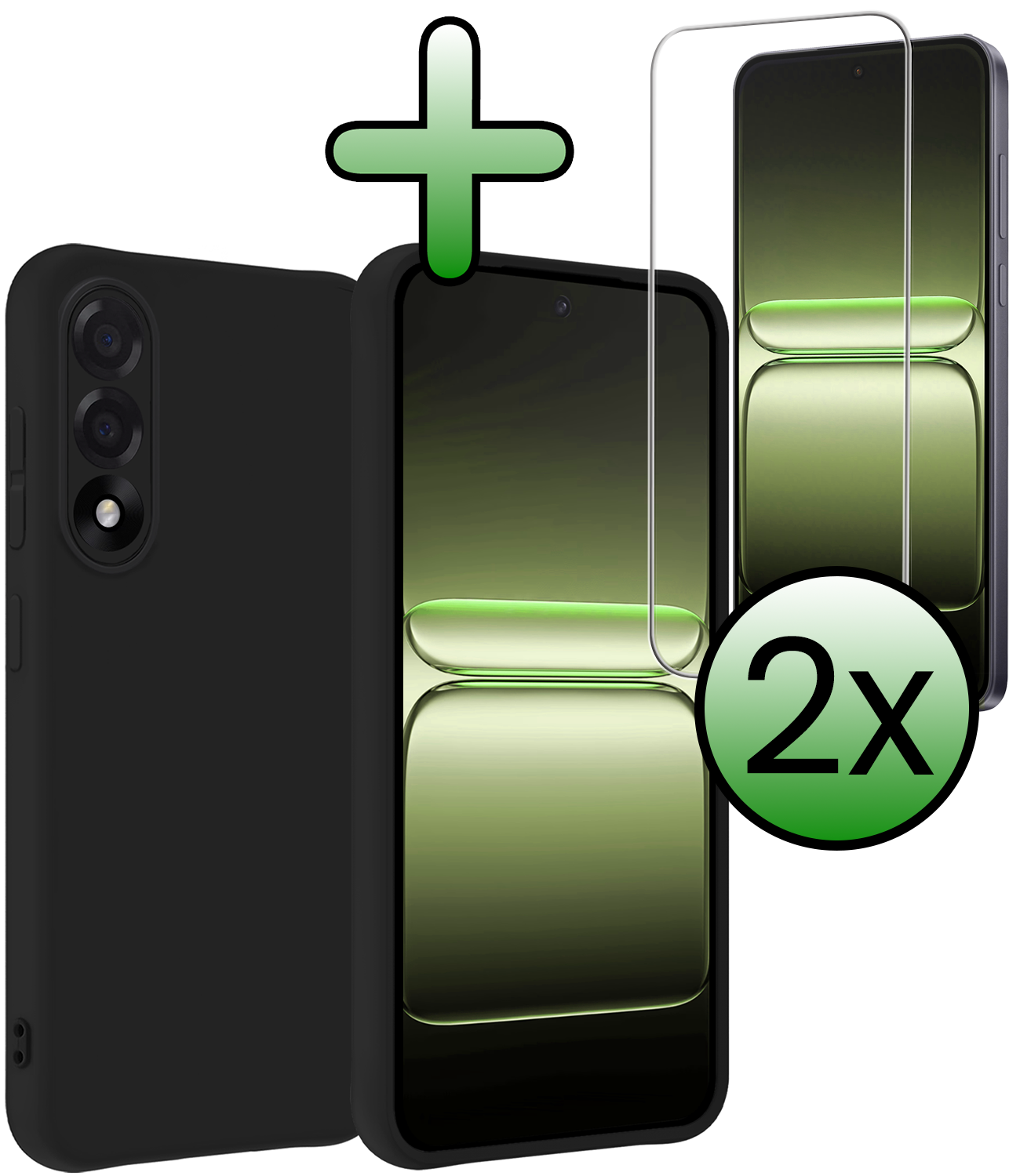 BASEY. BASEY. OnePlus Nord 5 Hoesje Siliconen Met 2x Screenprotector - Zwart