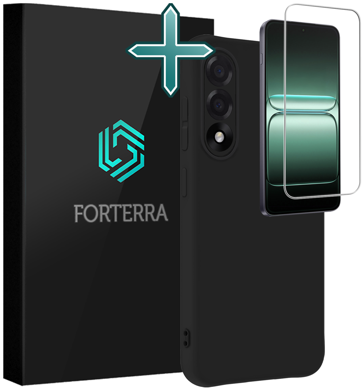 Forterra Forterra OnePlus Nord 5 Hoesje Siliconen Met Screenprotector - Zwart