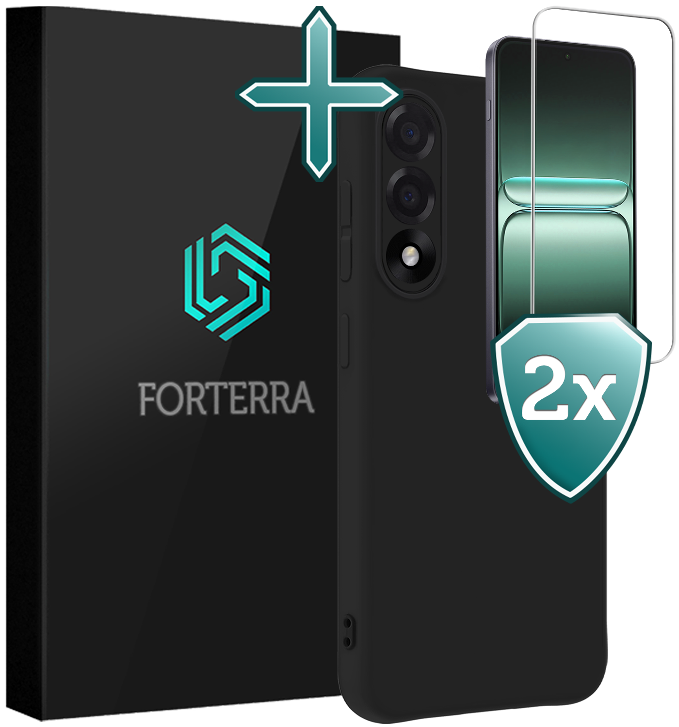 Forterra Forterra OnePlus Nord 5 Hoesje Siliconen Met 2x Screenprotector - Zwart