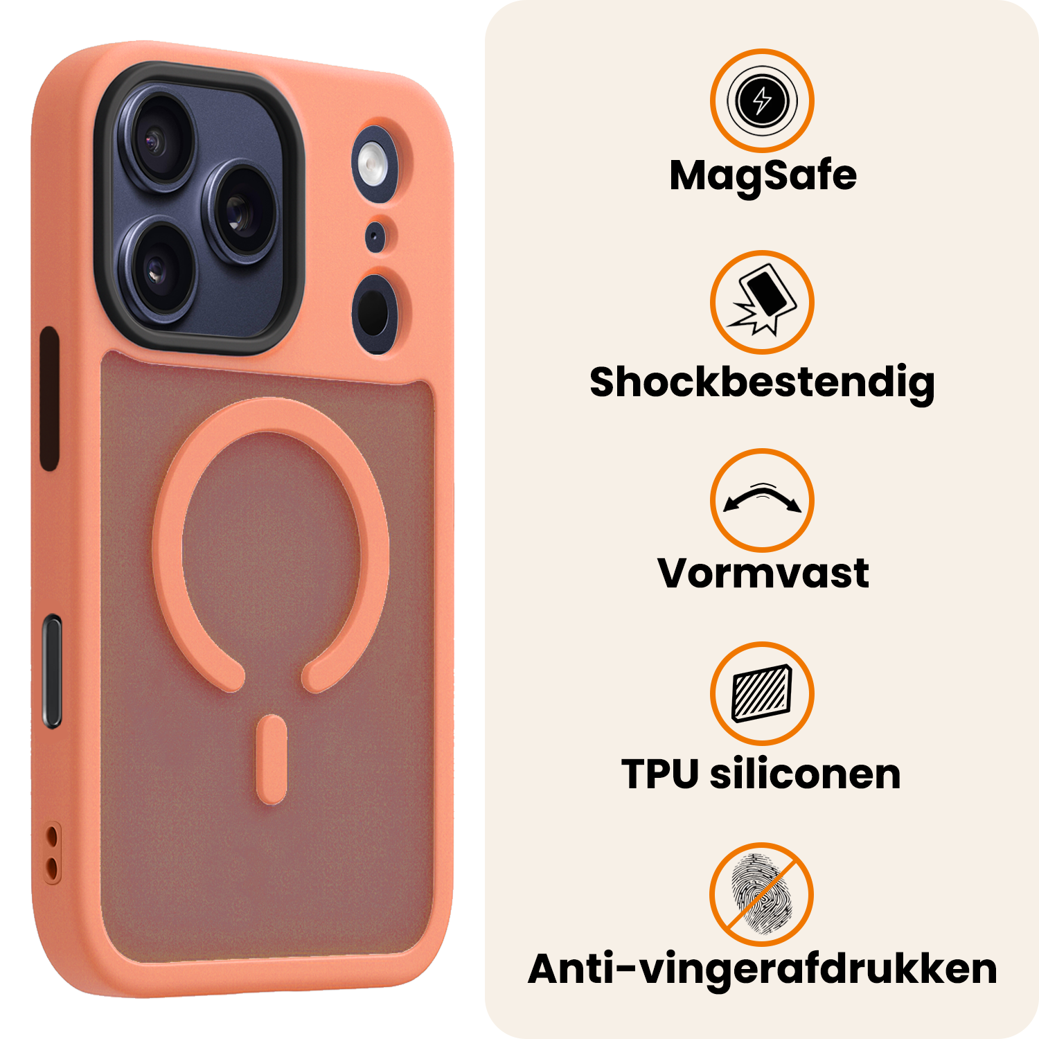 Nomfy Nomfy iPhone 17 Pro Magsafe Hoesje Perzik Met Screenprotector