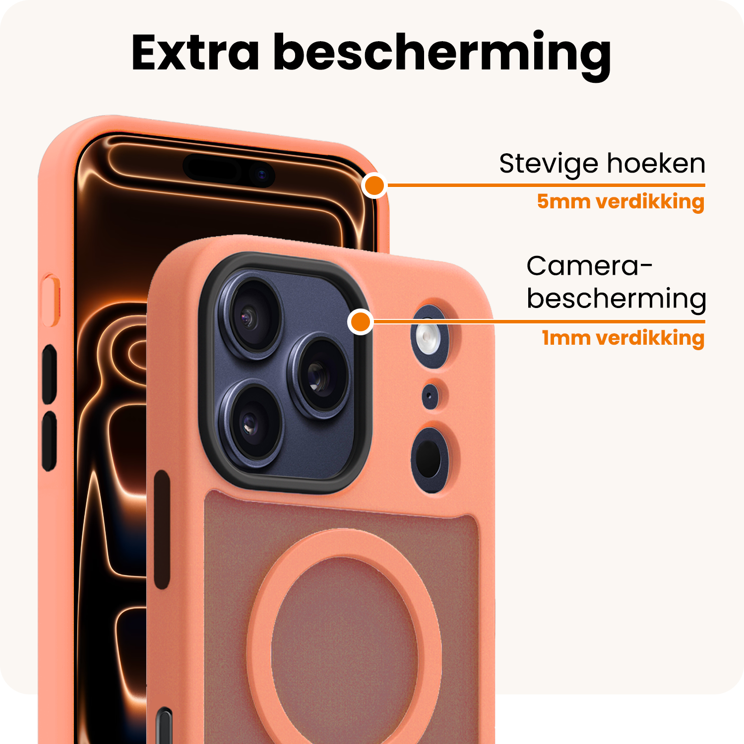 Nomfy Nomfy iPhone 17 Pro Magsafe Hoesje Perzik Met Screenprotector