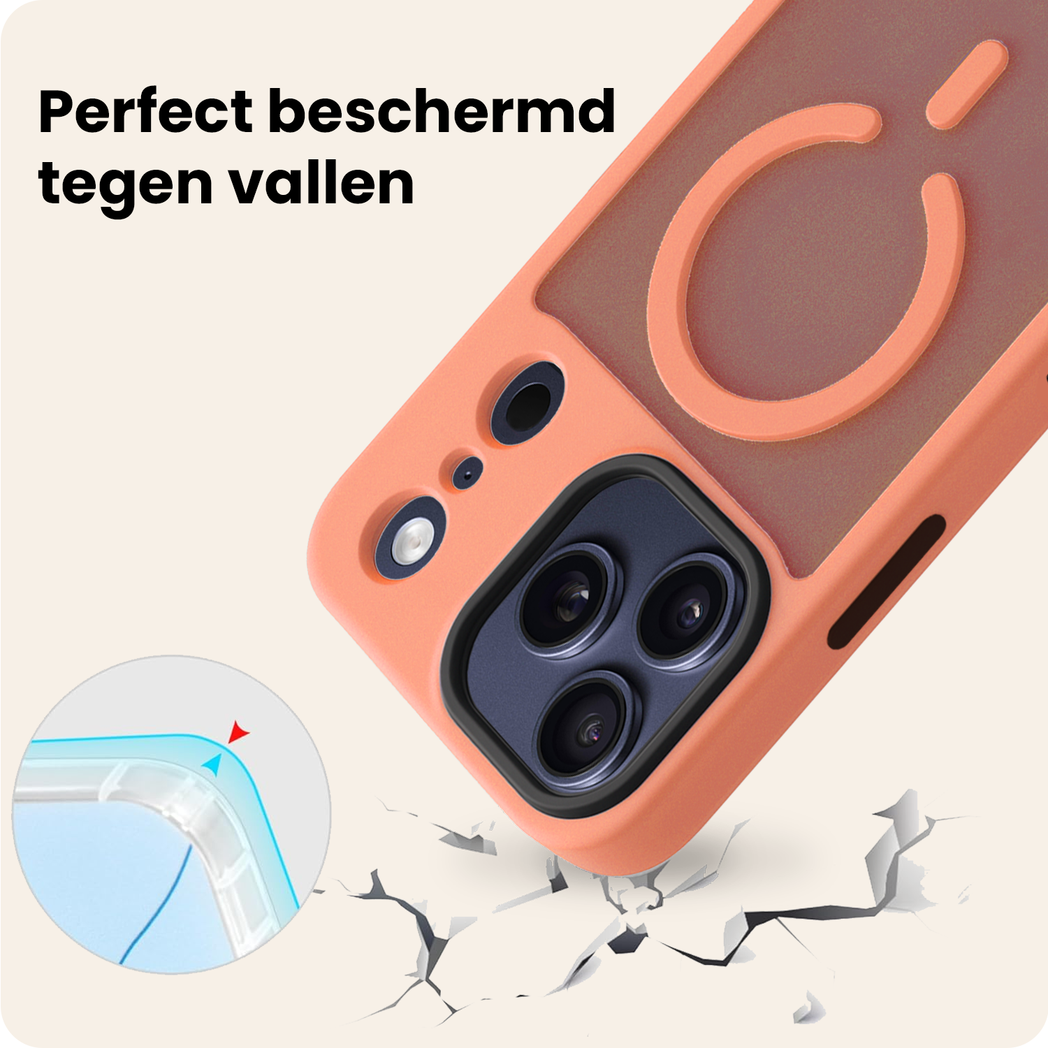 Nomfy Nomfy iPhone 17 Pro Magsafe Hoesje Perzik Met Screenprotector