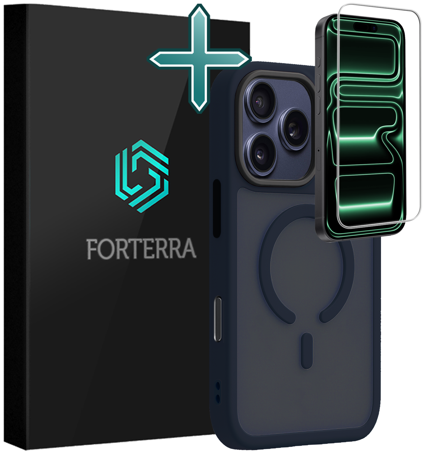 Forterra Forterra iPhone 17 Pro Magsafe Hoesje Donkerblauw Met Screenprotector