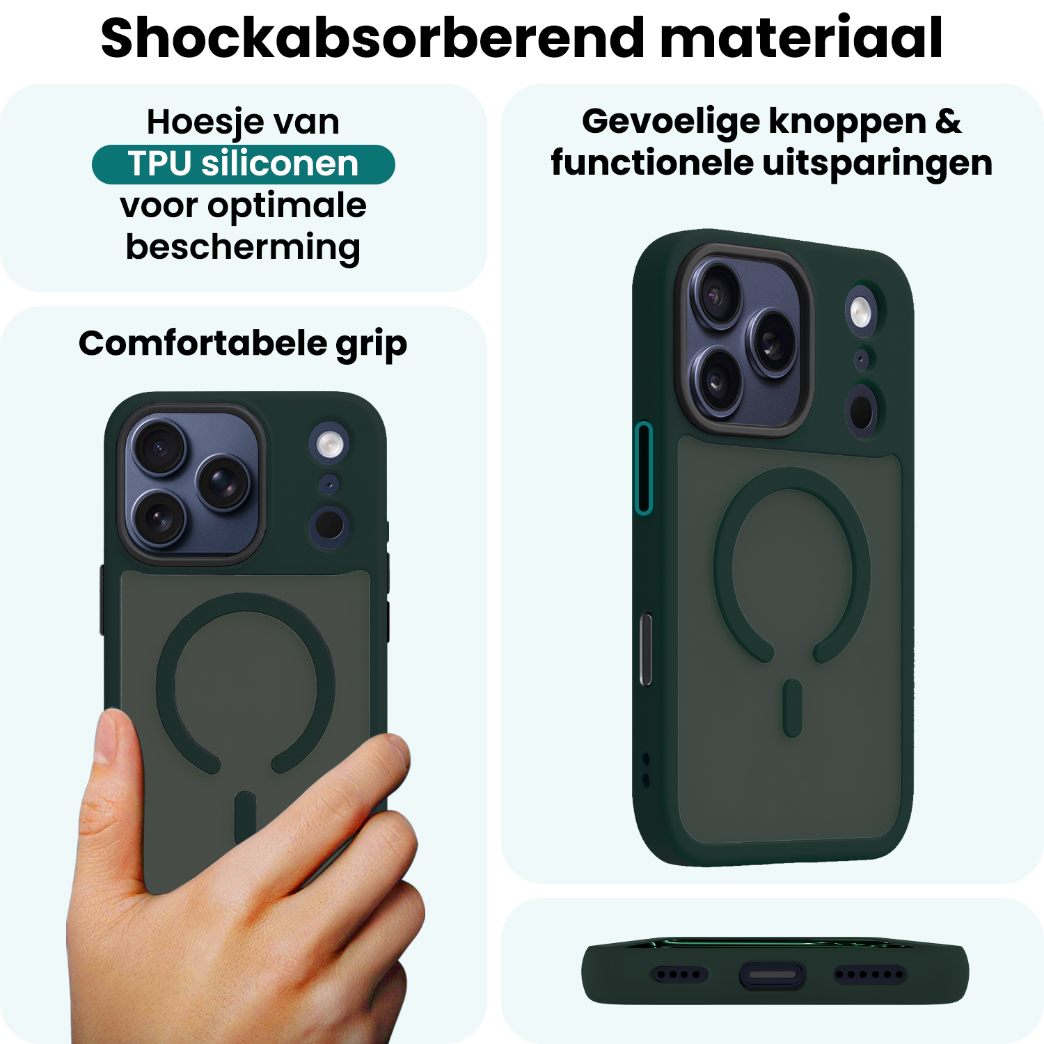 Forterra Forterra iPhone 17 Pro Magsafe Hoesje Donkergroen Met Screenprotector