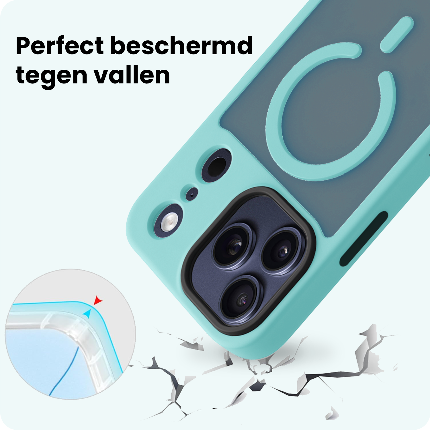 Forterra Forterra iPhone 17 Pro Magsafe Hoesje Lichtblauw Met Screenprotector