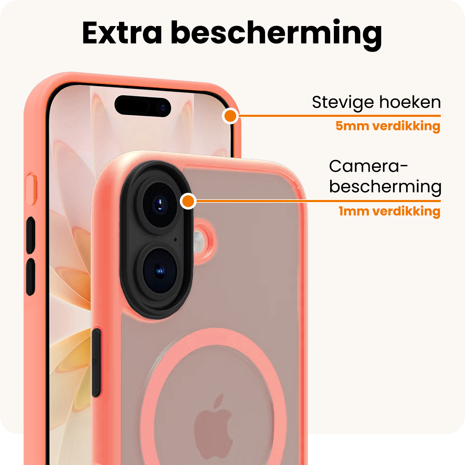 Nomfy Nomfy iPhone 17 Magsafe Hoesje Perzik Met 2x Screenprotector