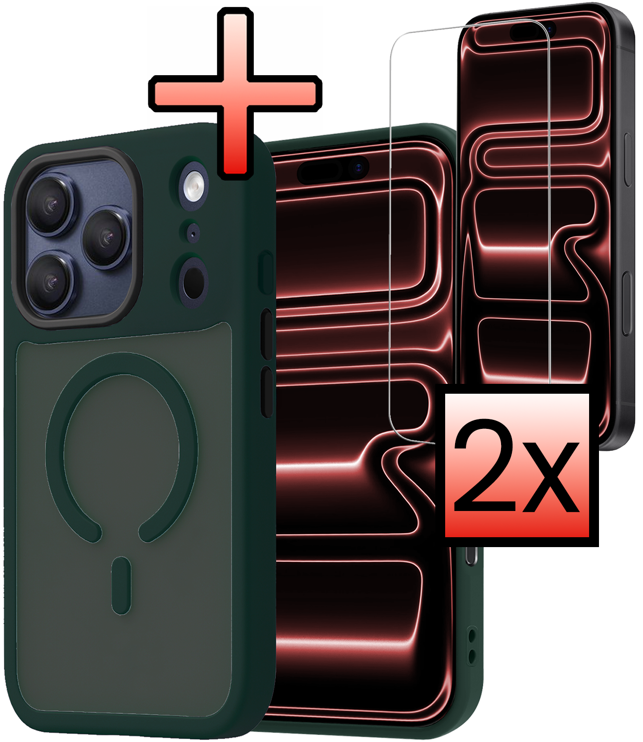 NoXx NoXx iPhone 17 Pro Magsafe Hoesje Donkergroen Met 2x Screenprotector