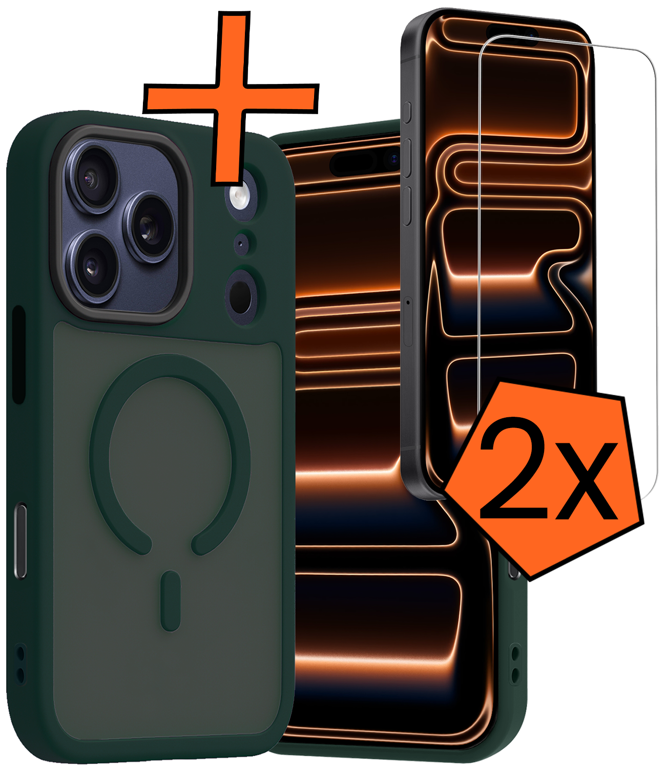 Nomfy Nomfy iPhone 17 Pro Magsafe Hoesje Donkergroen Met 2x Screenprotector