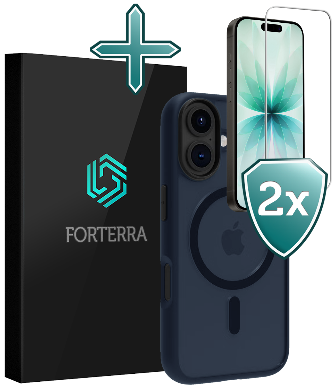 Forterra Forterra iPhone 17 Magsafe Hoesje Donkerblauw Met 2x Screenprotector