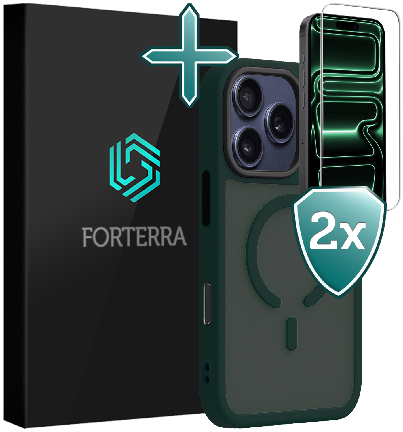 Forterra Forterra iPhone 17 Pro Magsafe Hoesje Donkergroen Met 2x Screenprotector