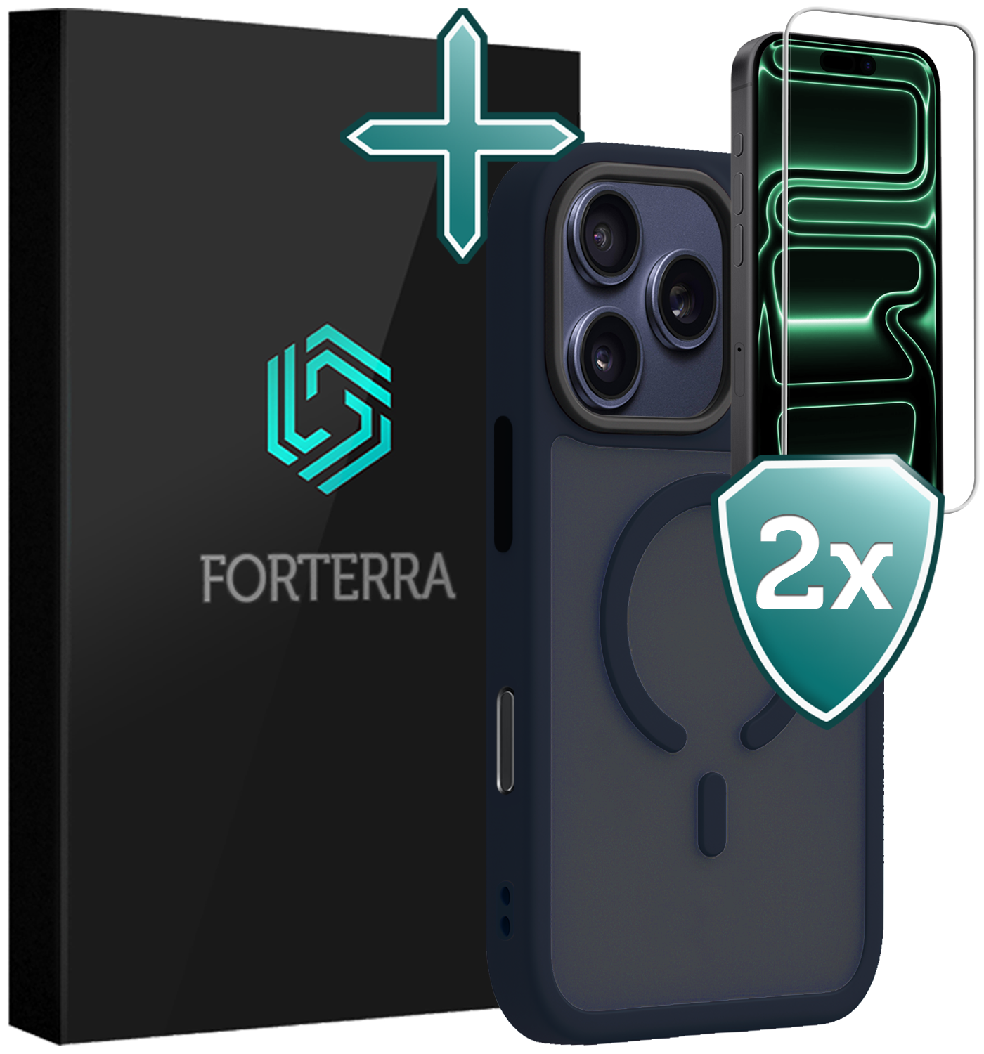Forterra Forterra iPhone 17 Pro Max Magsafe Hoesje Donkerblauw Met 2x Screenprotector