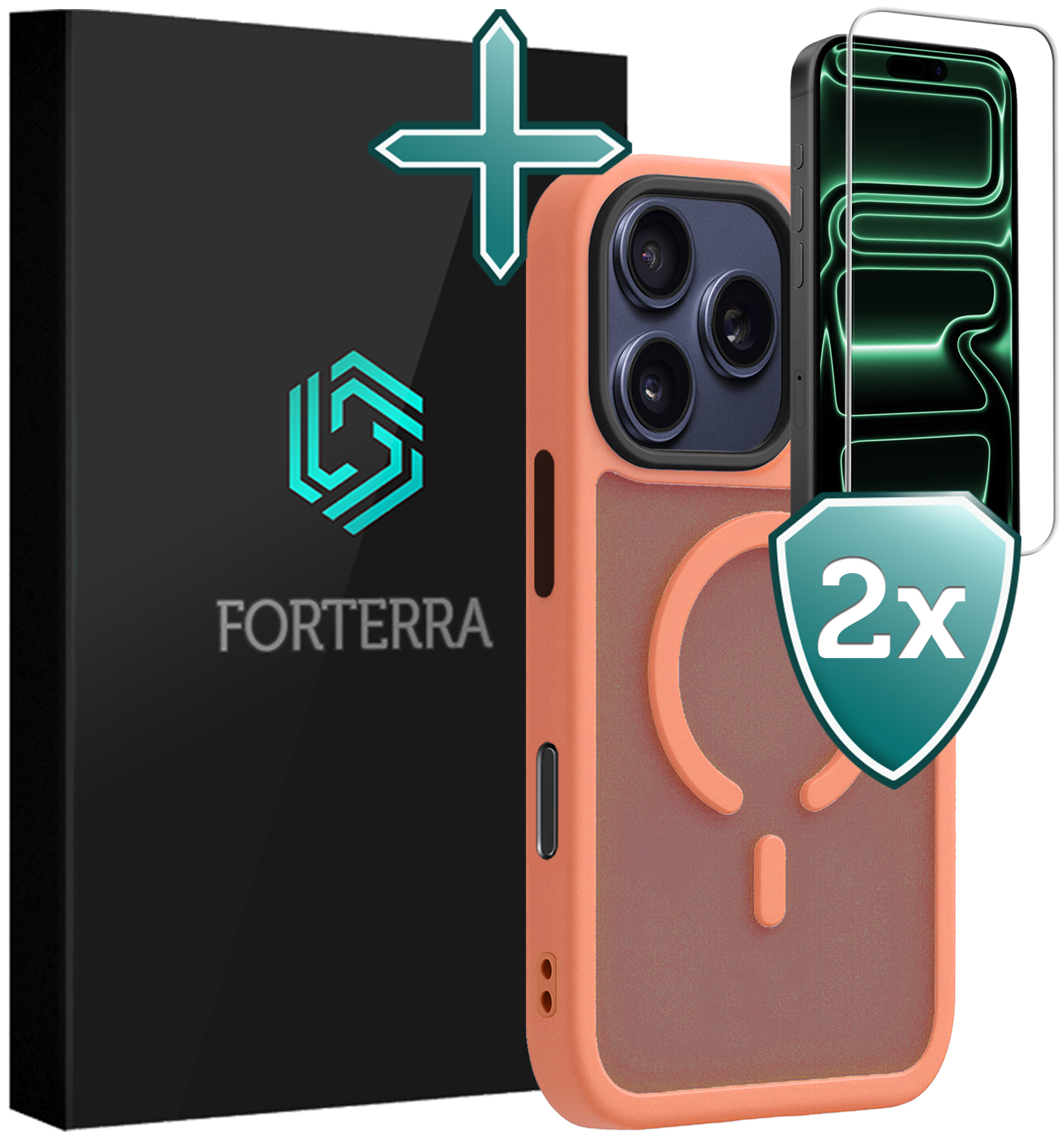 Forterra Forterra iPhone 17 Pro Max Magsafe Hoesje Perzik Met 2x Screenprotector