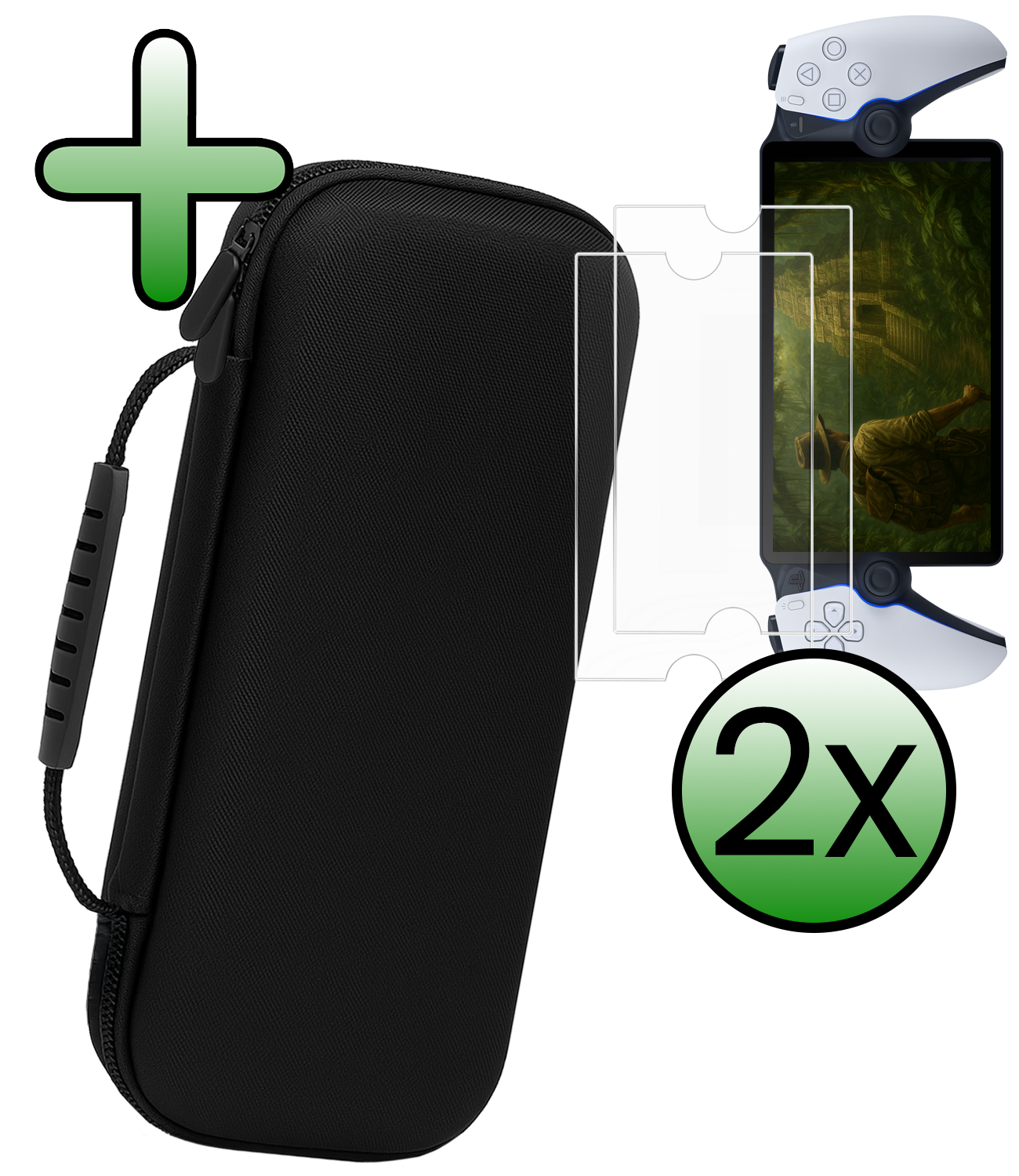 BASEY. BASEY. Sony PlayStation Portal Remote Player Hoesje Handvat Met 2x Screenprotector - Zwart