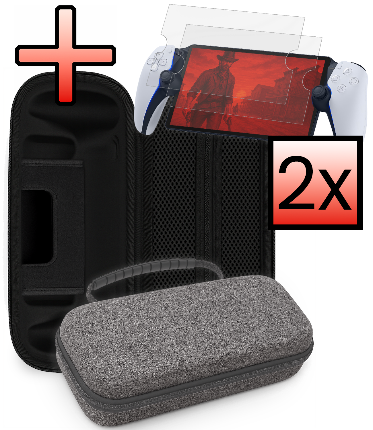 NoXx NoXx Sony PlayStation Portal Remote Player Hoesje Handvat Met 2x Screenprotector - Grijs