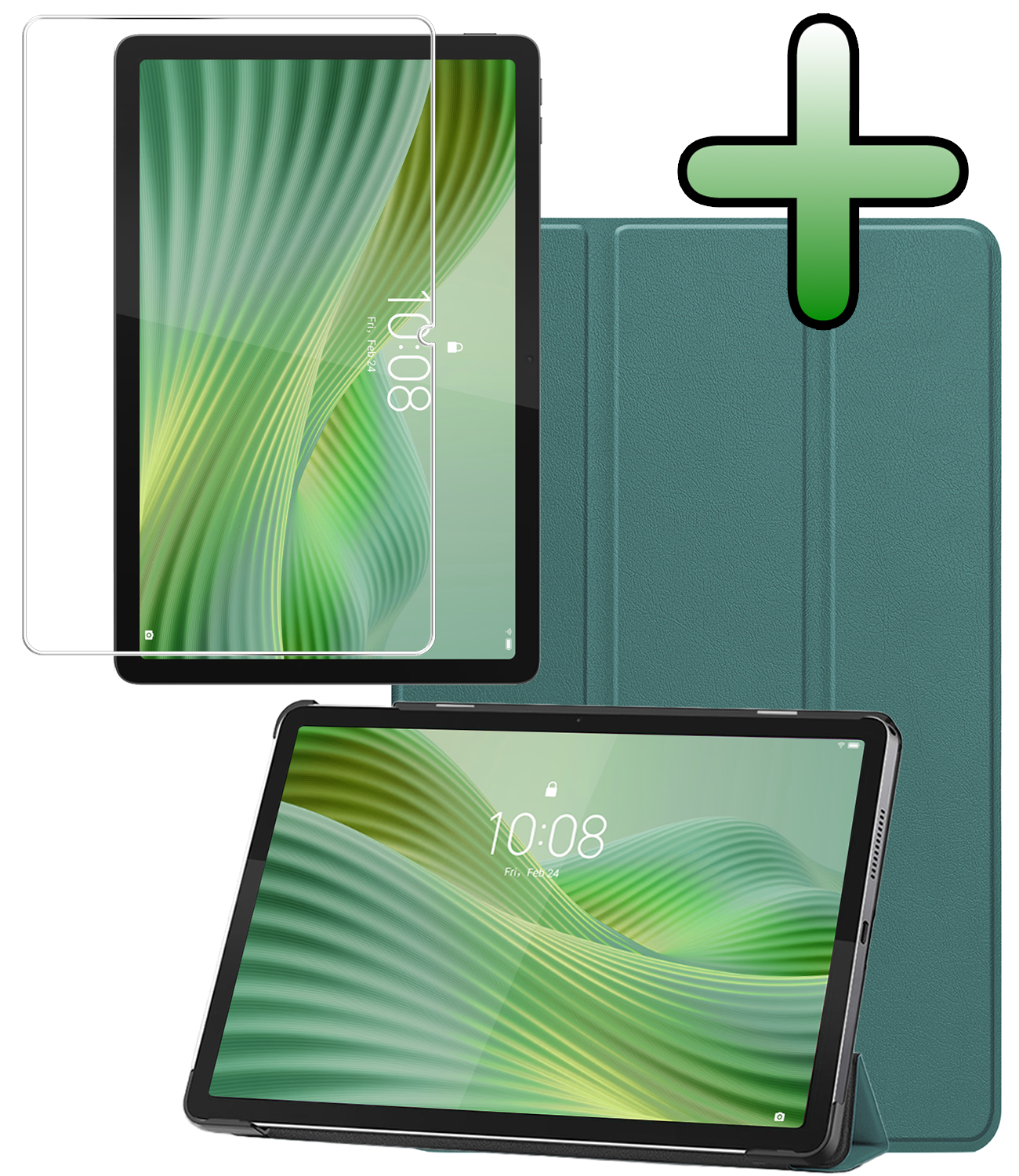 BASEY. BASEY. Lenovo Tab 10.1 inch Hoesje Met Screenprotector - Donkergroen