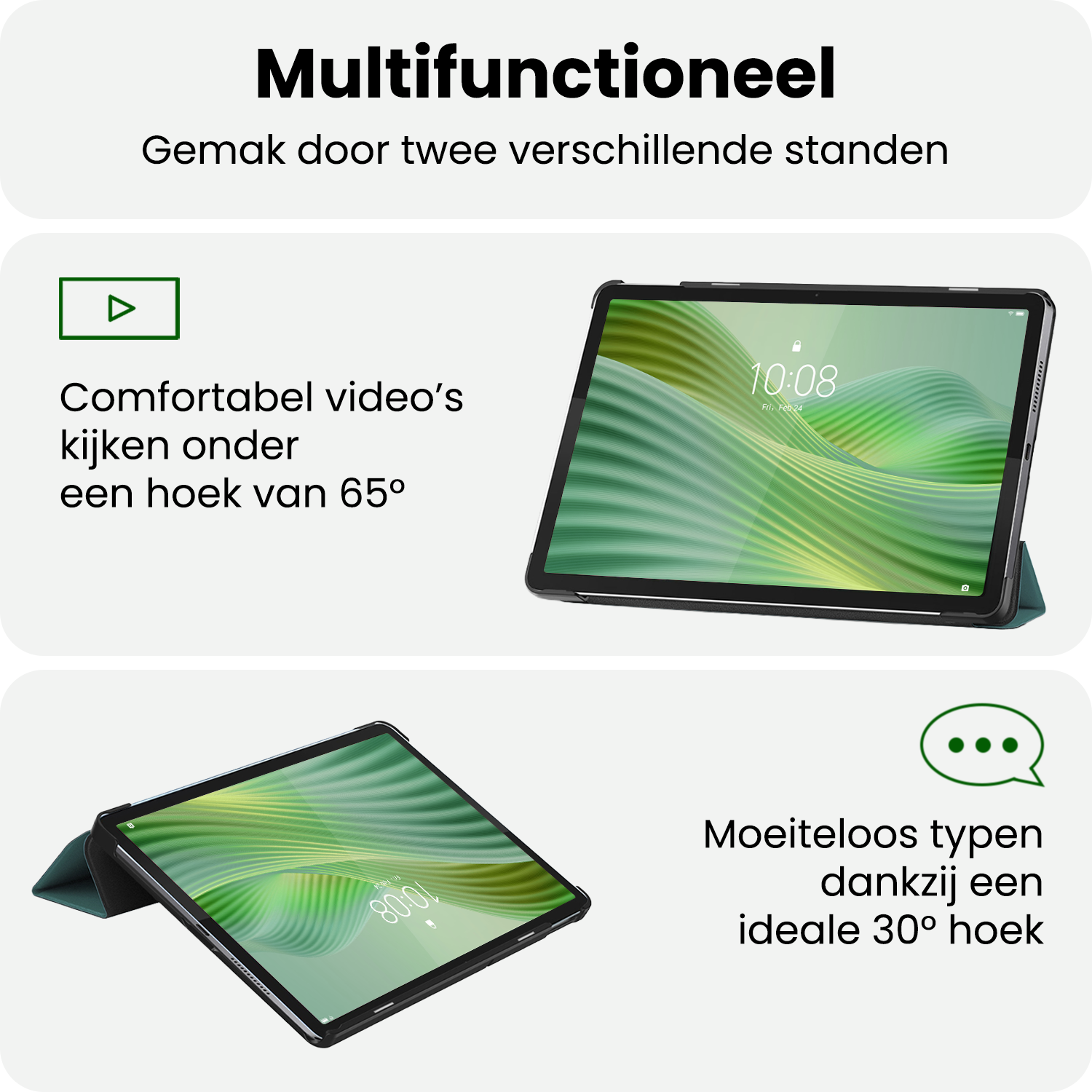 BASEY. BASEY. Lenovo Tab 10.1 inch Hoesje Met Screenprotector - Donkergroen