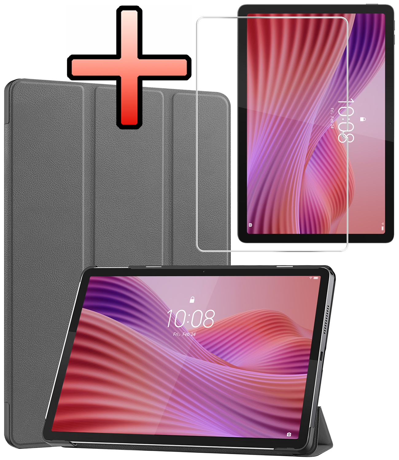 NoXx NoXx Lenovo Tab 10.1 inch Hoesje Met Screenprotector - Grijs