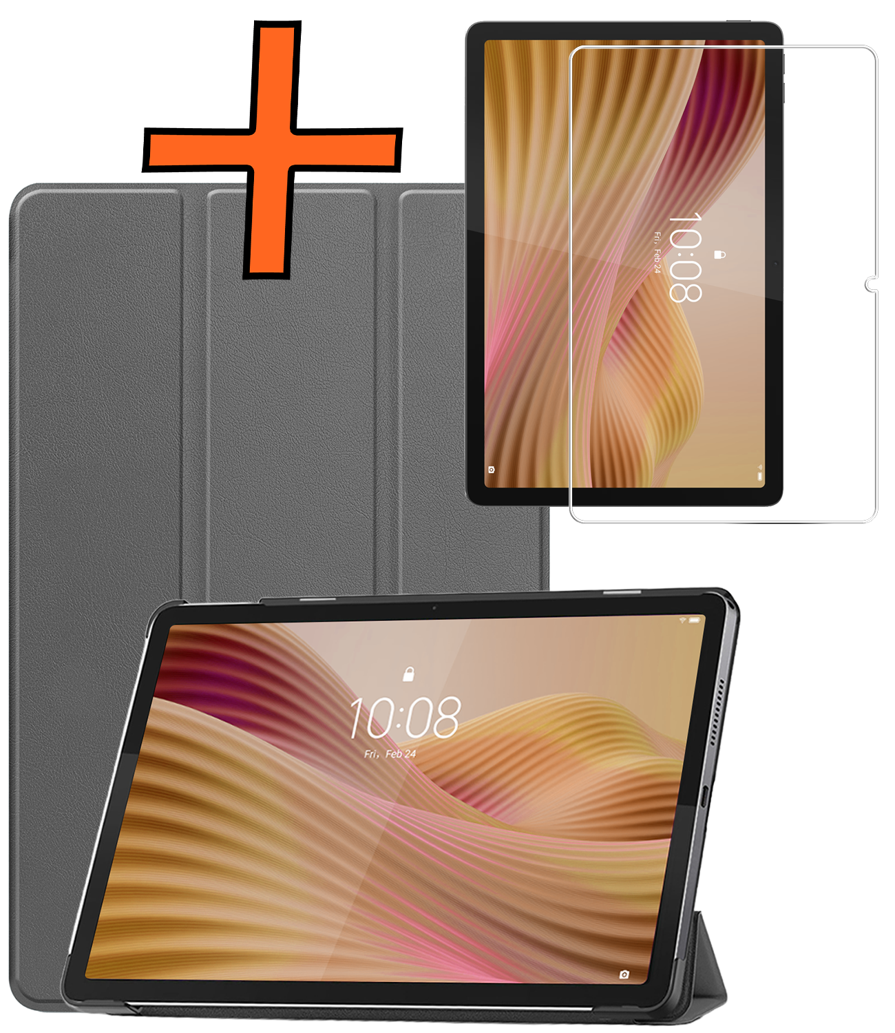 Nomfy Nomfy Lenovo Tab 10.1 inch Hoesje Met Screenprotector - Grijs