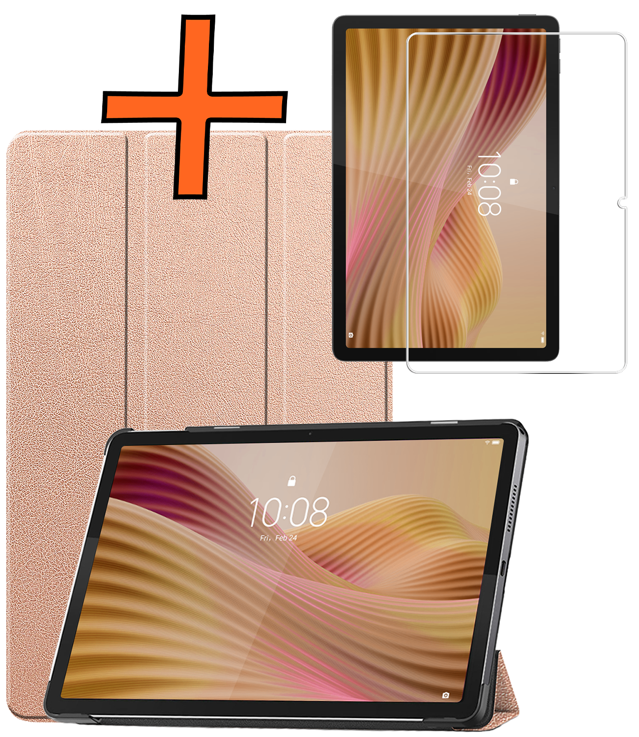 Nomfy Nomfy Lenovo Tab 10.1 inch Hoesje Met Screenprotector - Rose Goud