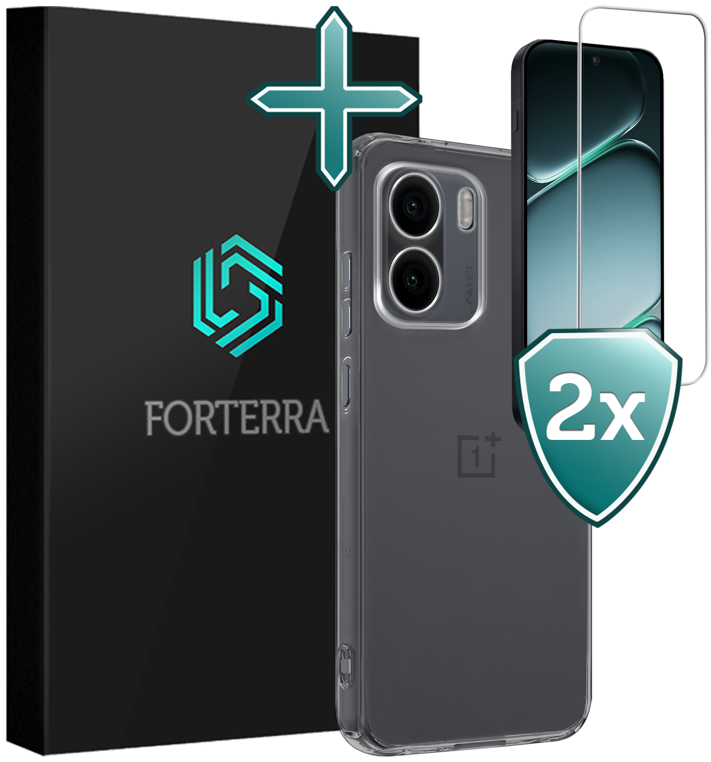 Forterra Forterra OnePlus 15R Hoesje Siliconen Met 2x Screenprotector - Transparant