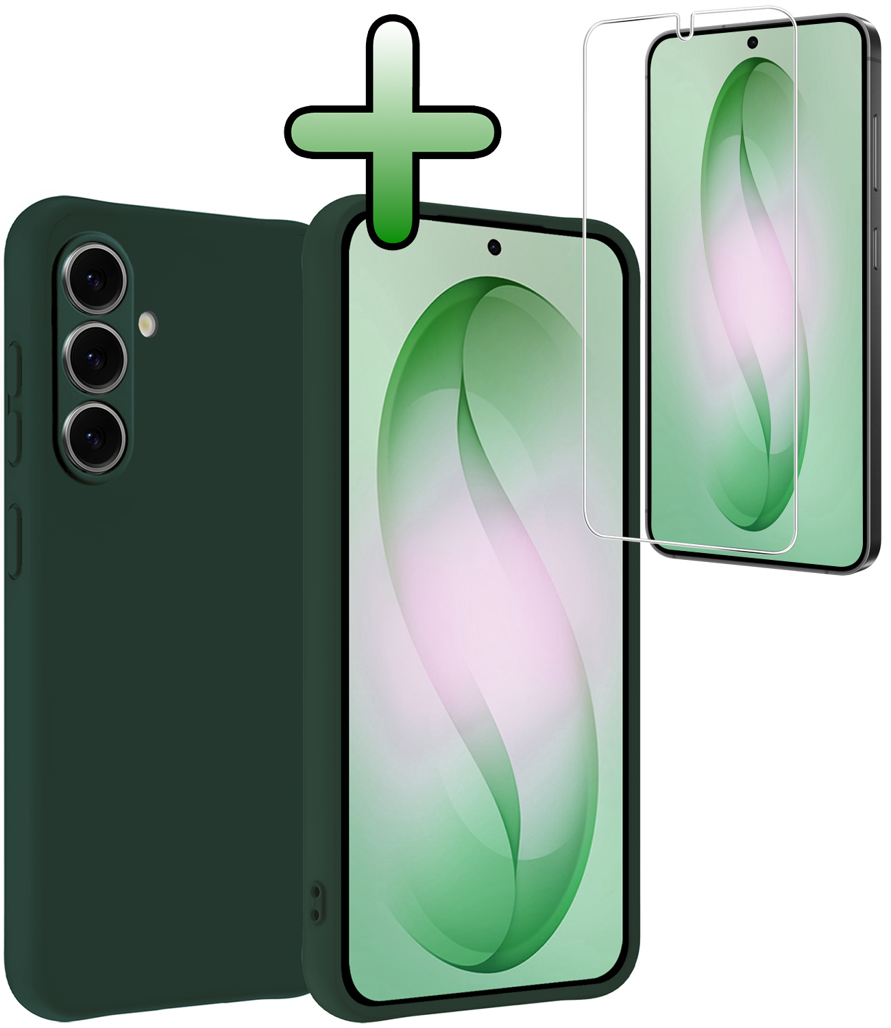 BASEY. BASEY. Samsung Galaxy S26 Hoesje Siliconen Met Screenprotector - Donkergroen