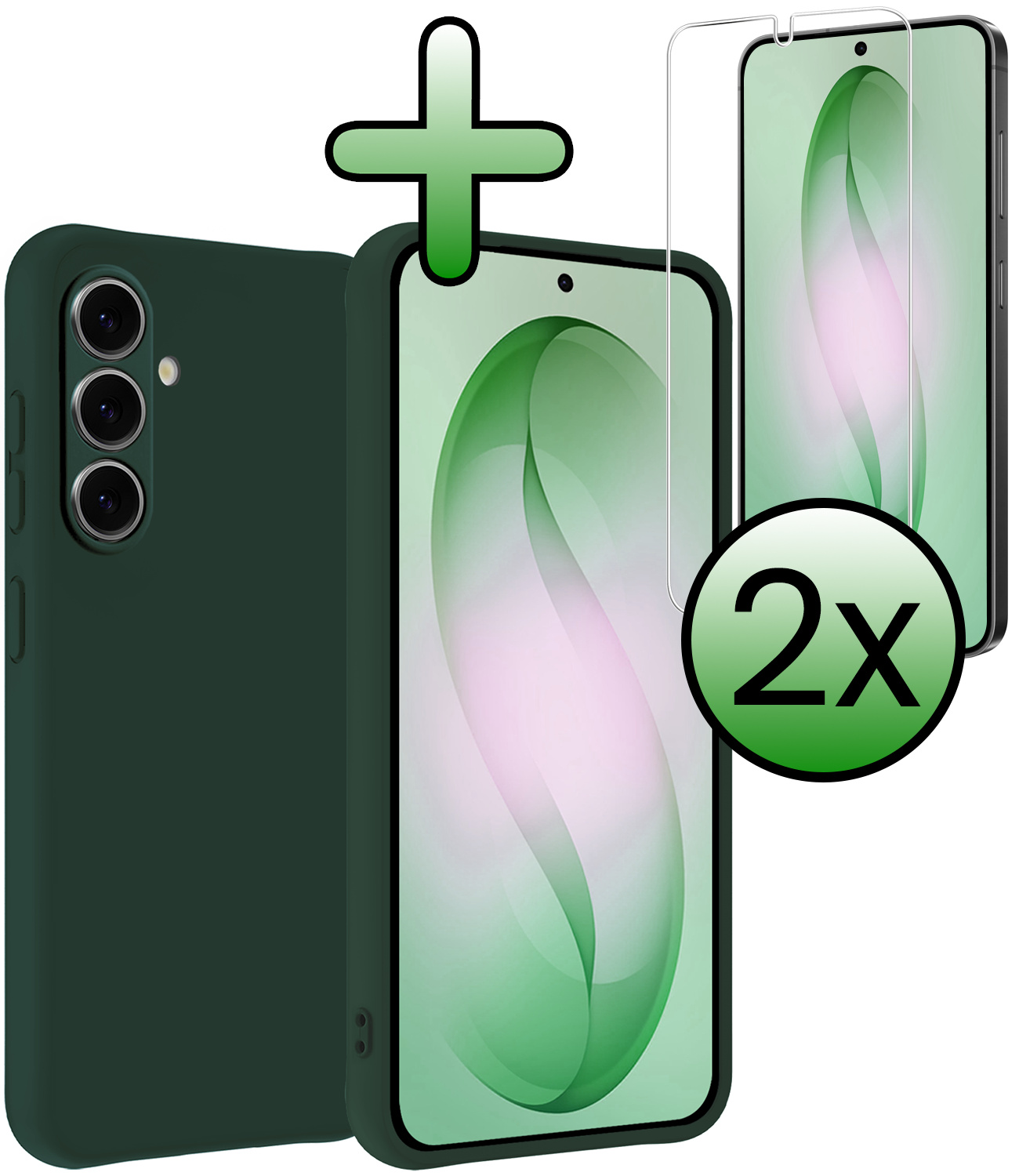 BASEY. BASEY. Samsung Galaxy S26 Hoesje Siliconen Met 2x Screenprotector - Donkergroen