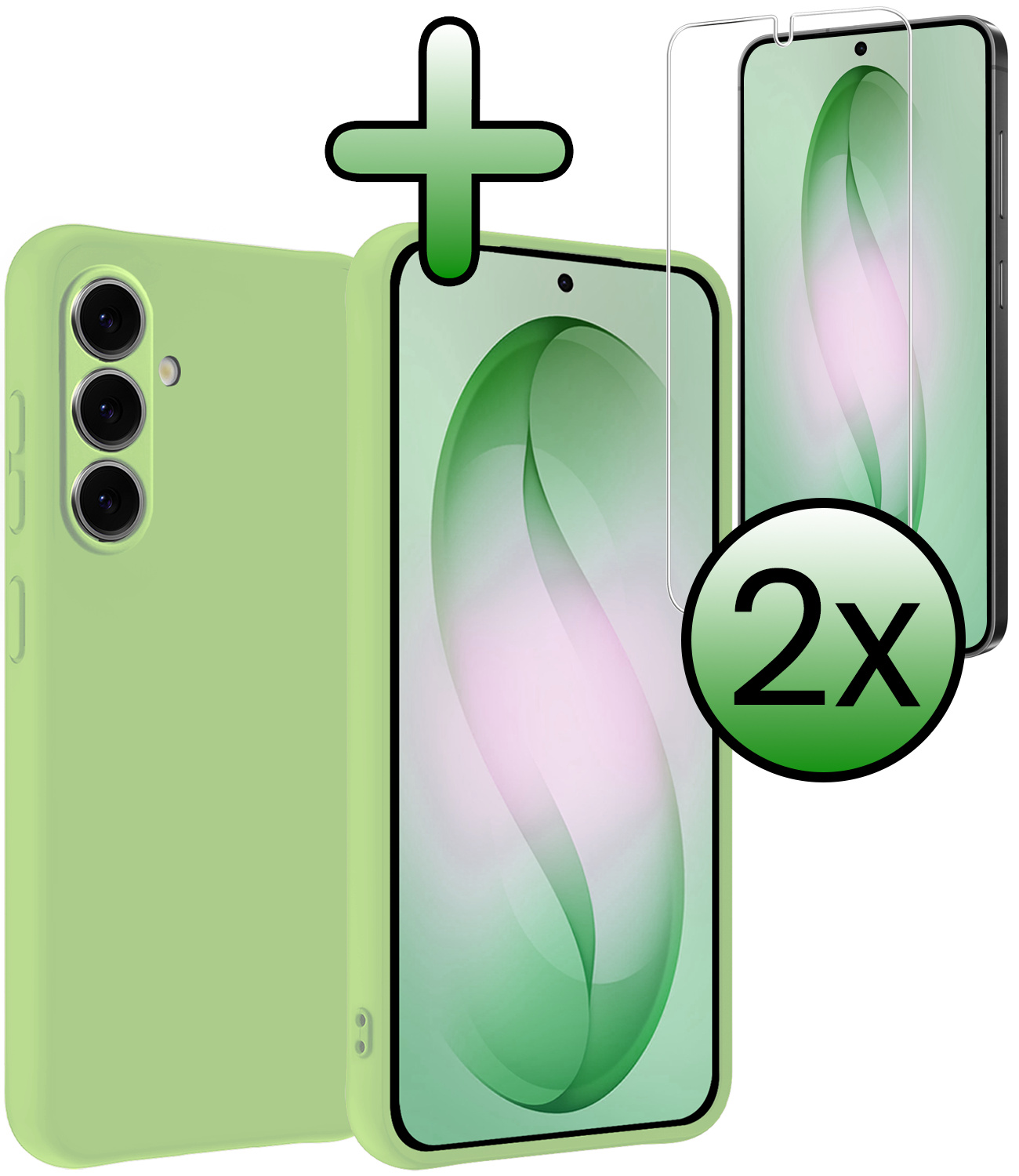 BASEY. BASEY. Samsung Galaxy S26 Hoesje Siliconen Met 2x Screenprotector - Groen