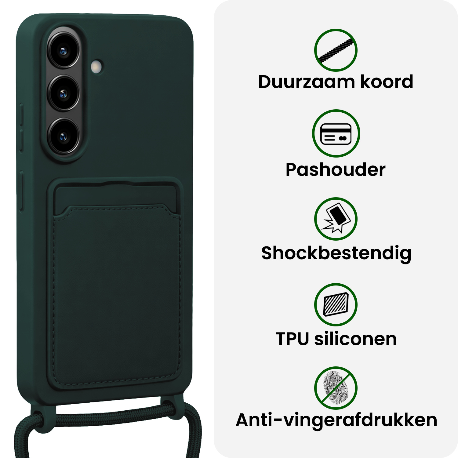 BASEY. BASEY. Samsung Galaxy S26 Hoesje Pashouder met Koord Met 2x Screenprotector - Donkergroen