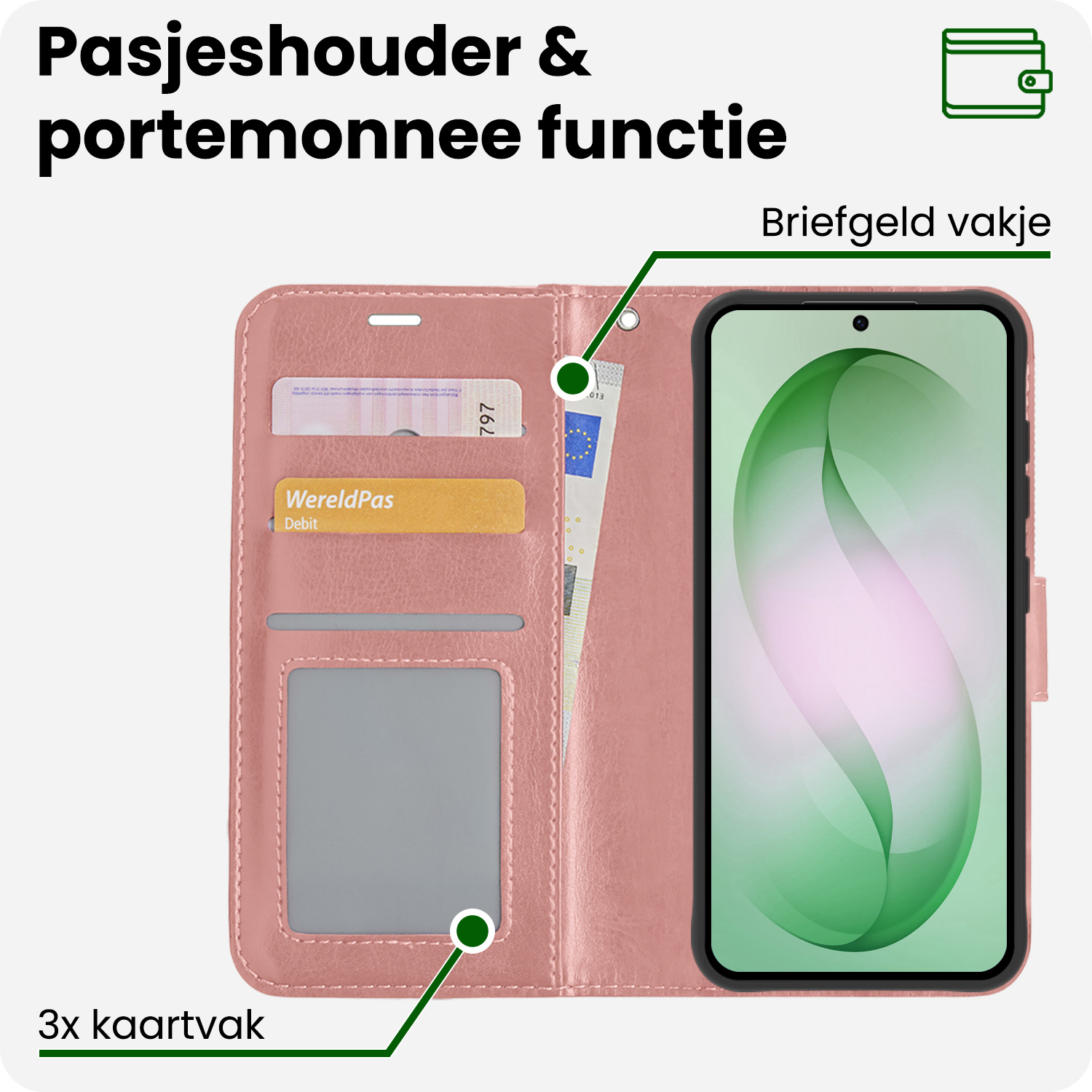 BASEY. BASEY. Samsung Galaxy S26 Hoesje Bookcase Met Screenprotector - Rose Goud