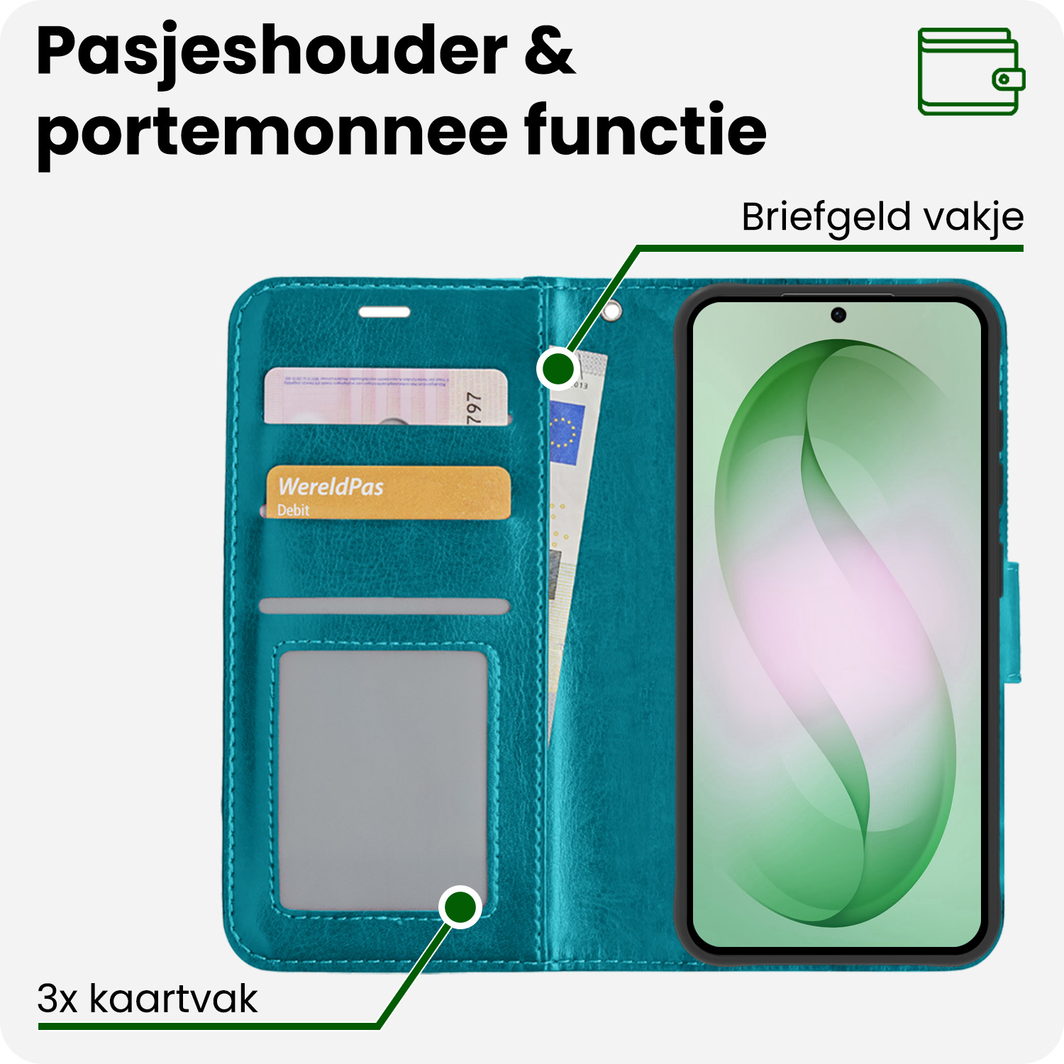 BASEY. BASEY. Samsung Galaxy S26 Hoesje Bookcase Met Screenprotector - Turquoise