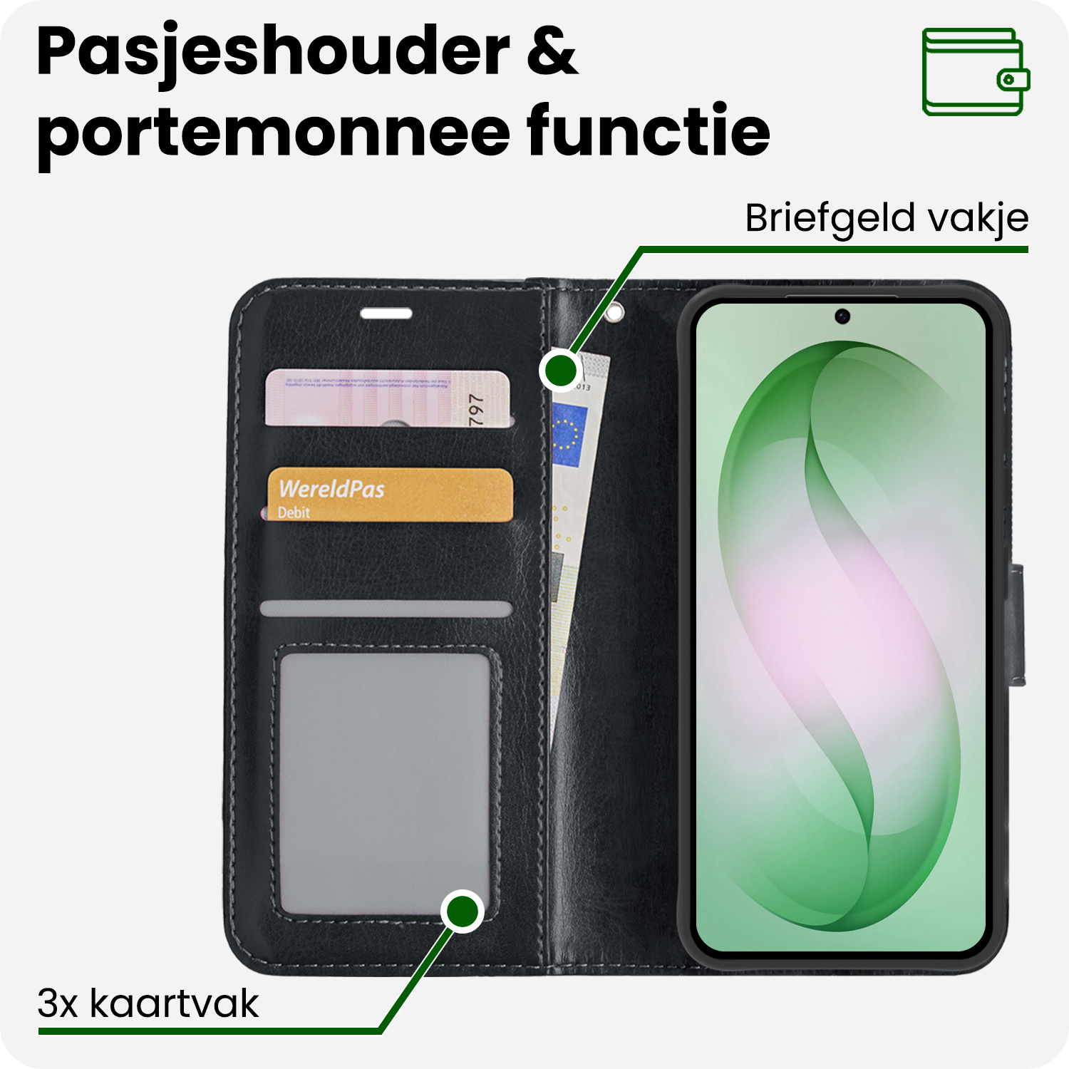 BASEY. BASEY. Samsung Galaxy S26 Hoesje Bookcase Met Screenprotector - Zwart