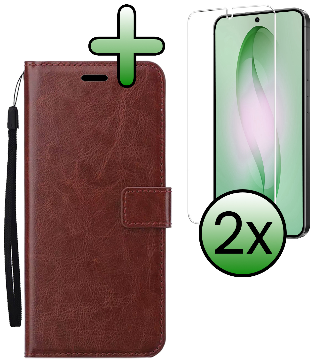 BASEY. BASEY. Samsung Galaxy S26 Hoesje Bookcase Met 2x Screenprotector - Bruin