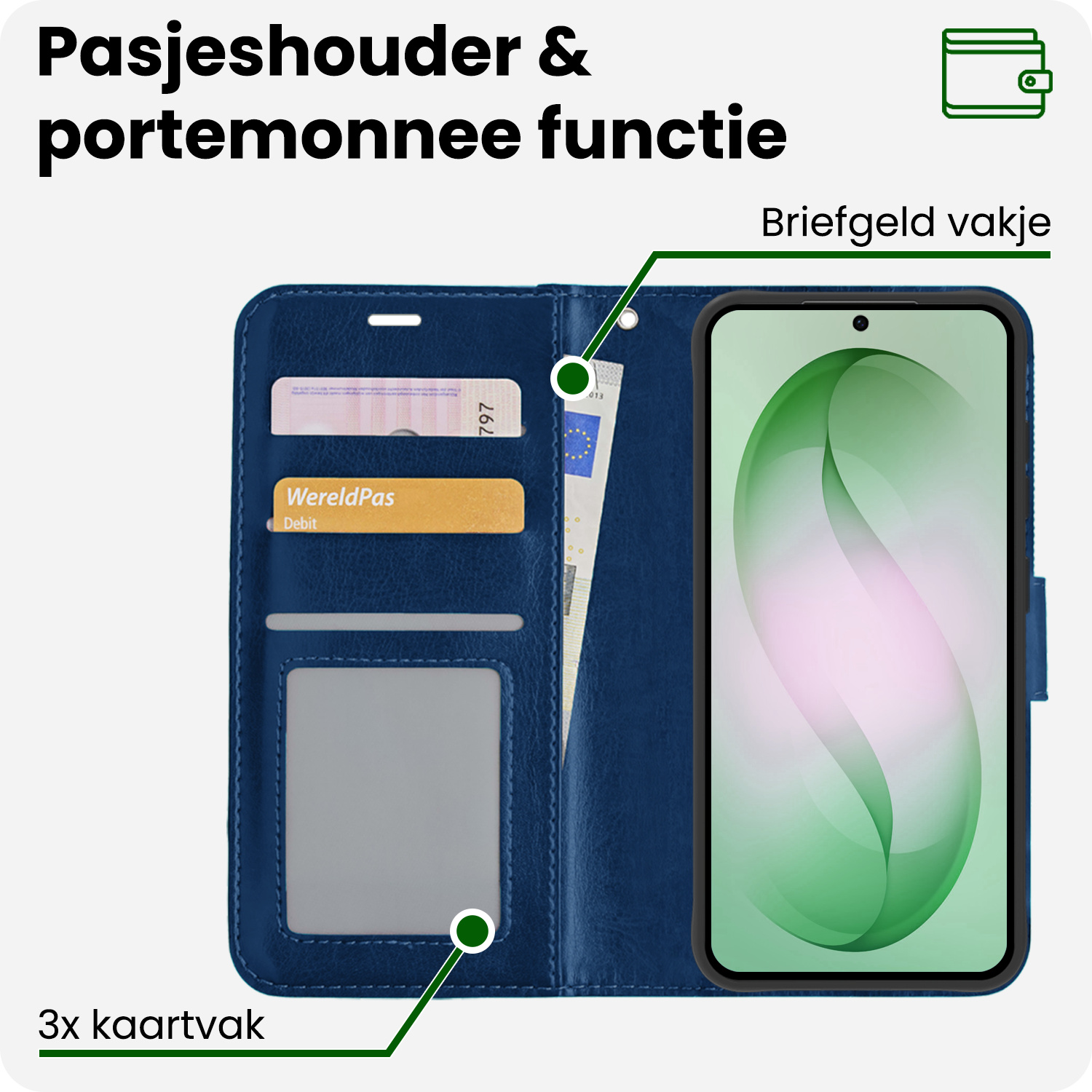 BASEY. BASEY. Samsung Galaxy S26 Hoesje Bookcase Met 2x Screenprotector - Donkerblauw