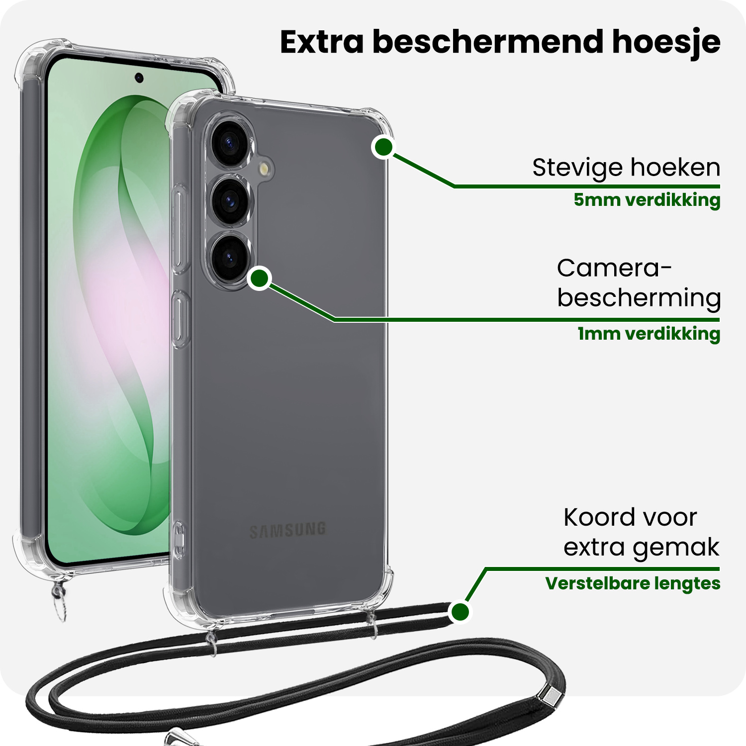 BASEY. BASEY. Samsung Galaxy S26 Plus Hoesje Transparant Shockproof Met Zwart Koord