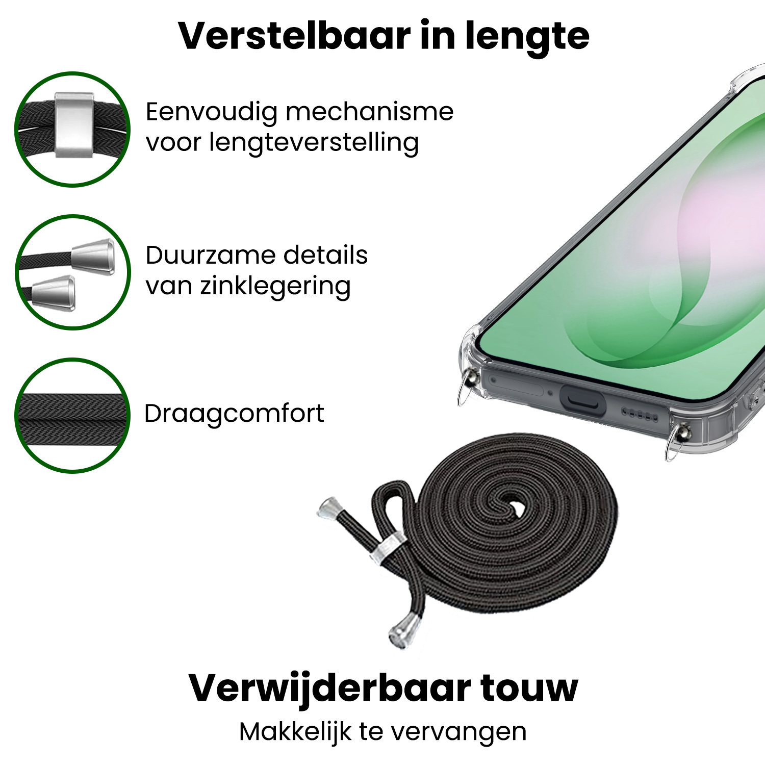 BASEY. BASEY. Samsung Galaxy S26 Plus Hoesje Transparant Shockproof Met Zwart Koord