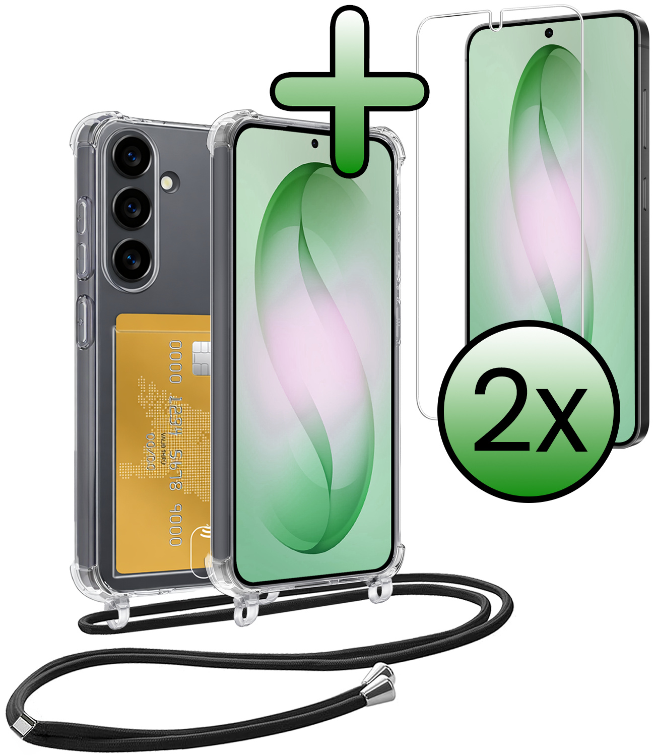 BASEY. BASEY. Samsung Galaxy S26 Plus Hoesje Pashouder met Koord Met 2x Screenprotector