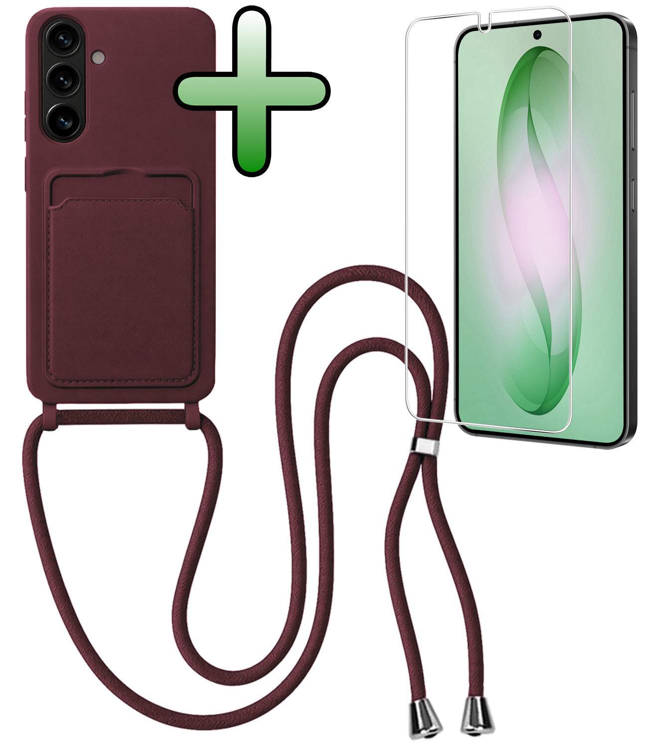 BASEY. BASEY. Samsung Galaxy S26 Plus Hoesje Pashouder met Koord Met Screenprotector - Aubergine