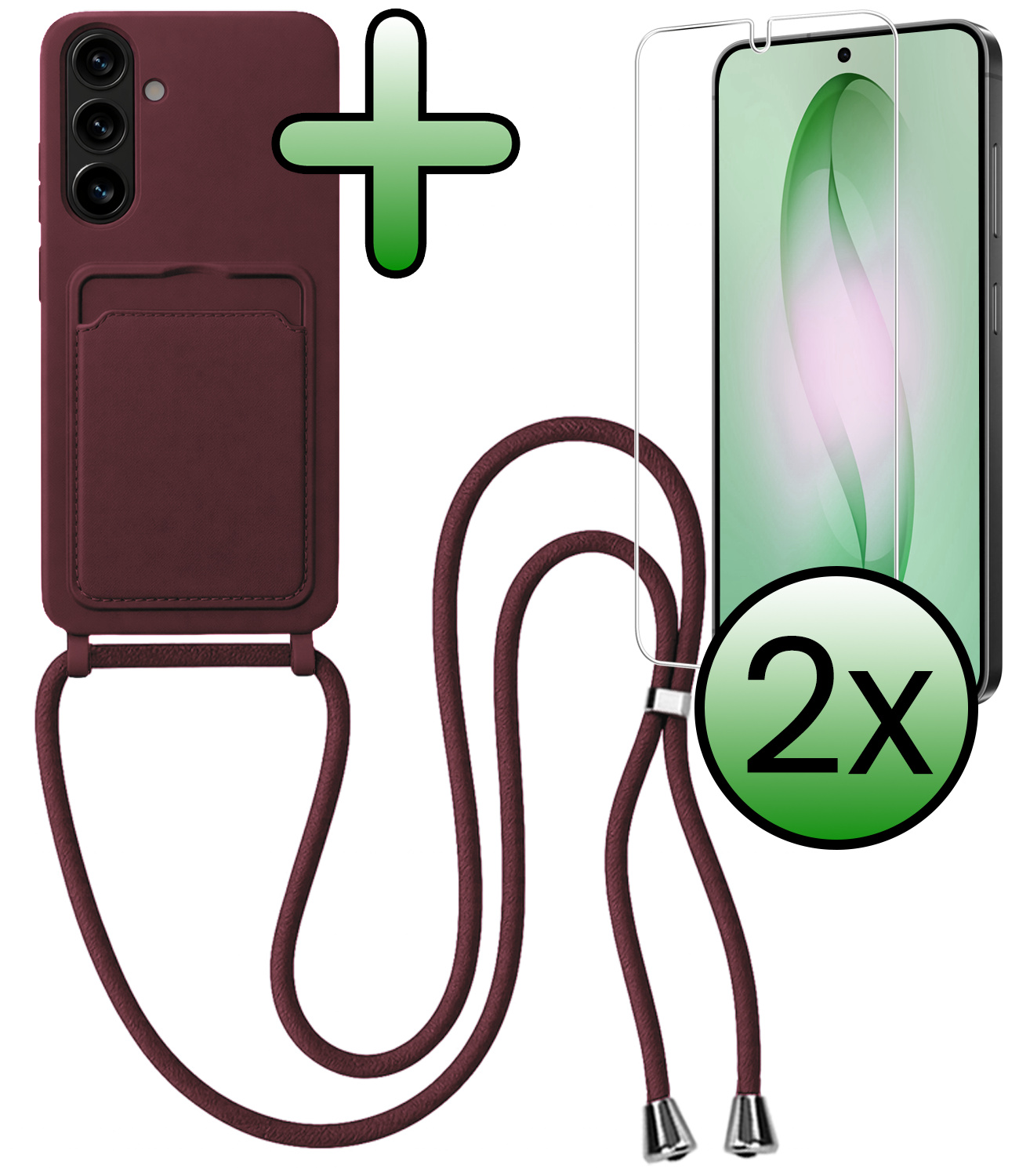 BASEY. BASEY. Samsung Galaxy S26 Plus Hoesje Pashouder met Koord Met 2x Screenprotector - Aubergine