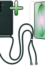 BASEY. BASEY. Samsung Galaxy S26 Plus Hoesje Pashouder met Koord Met Screenprotector - Donkergroen