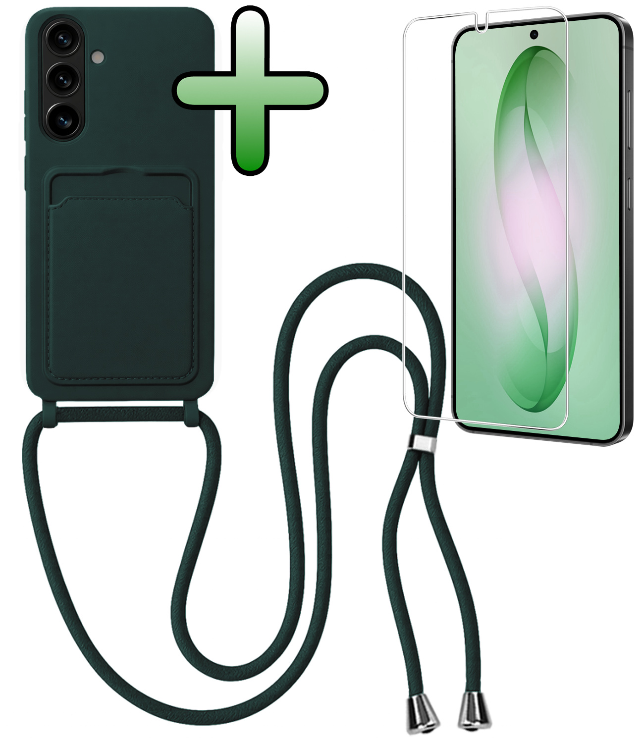 BASEY. BASEY. Samsung Galaxy S26 Plus Hoesje Pashouder met Koord Met Screenprotector - Donkergroen
