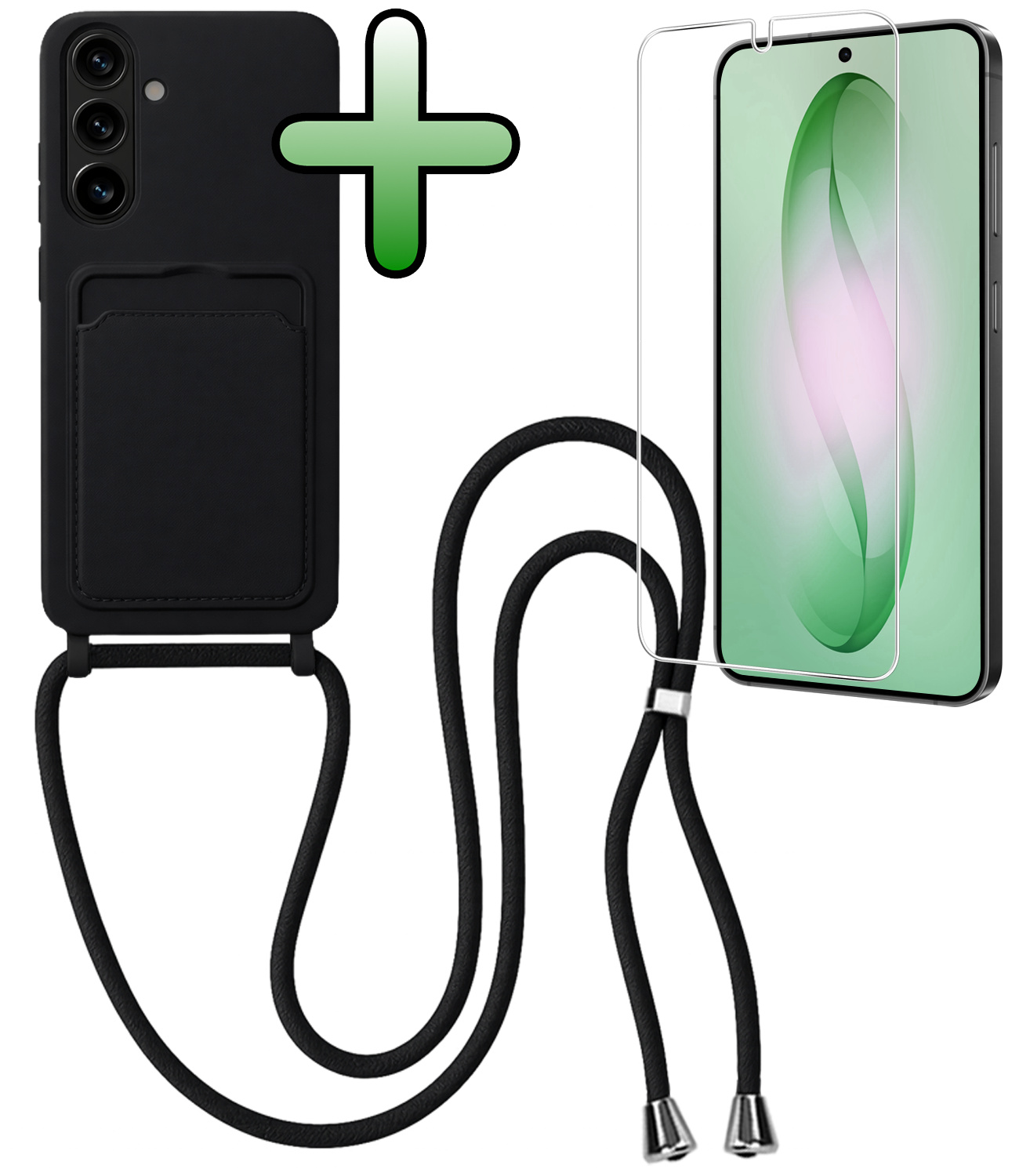 BASEY. BASEY. Samsung Galaxy S26 Plus Hoesje Pashouder met Koord Met Screenprotector - Zwart