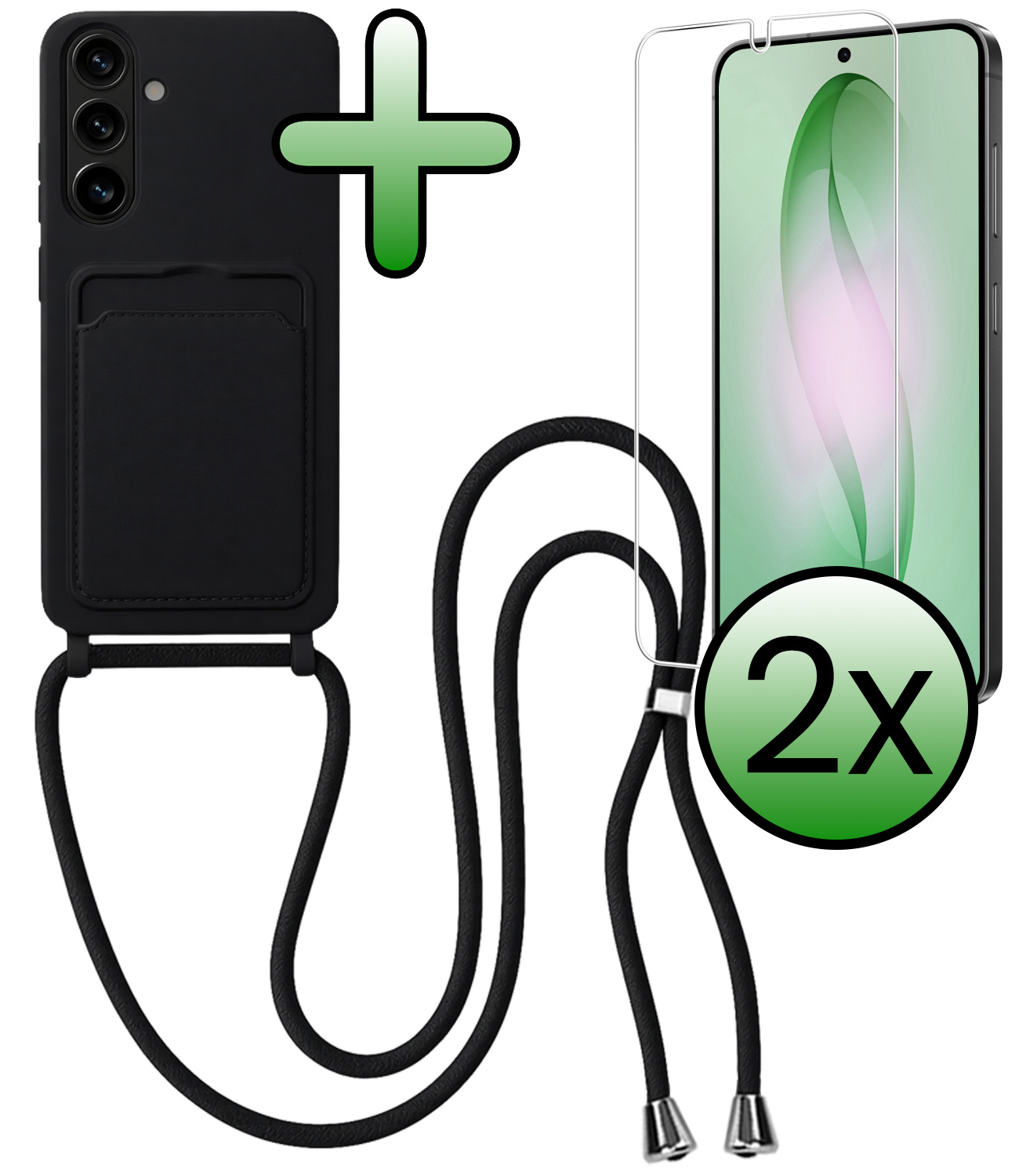 BASEY. BASEY. Samsung Galaxy S26 Plus Hoesje Pashouder met Koord Met 2x Screenprotector - Zwart