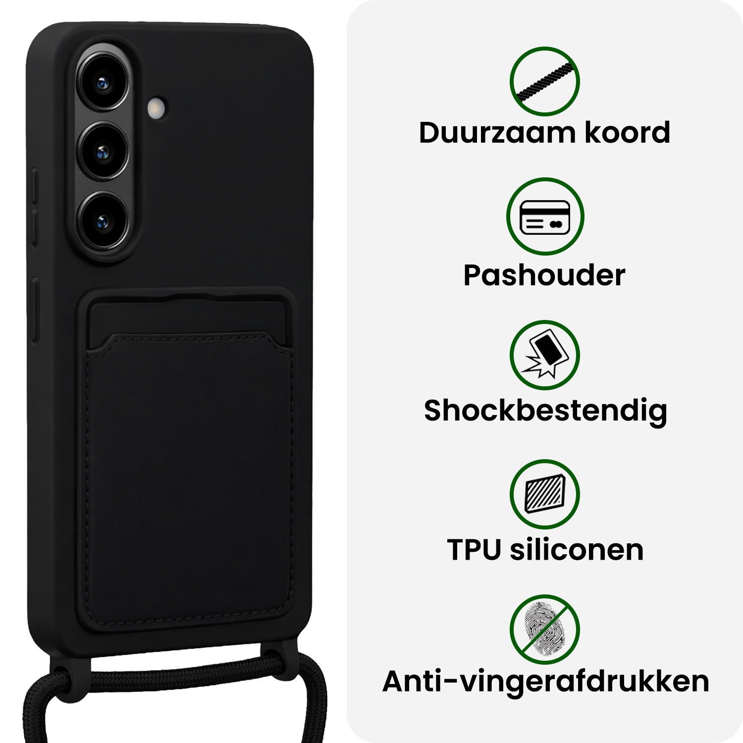 BASEY. BASEY. Samsung Galaxy S26 Plus Hoesje Pashouder met Koord Met 2x Screenprotector - Zwart