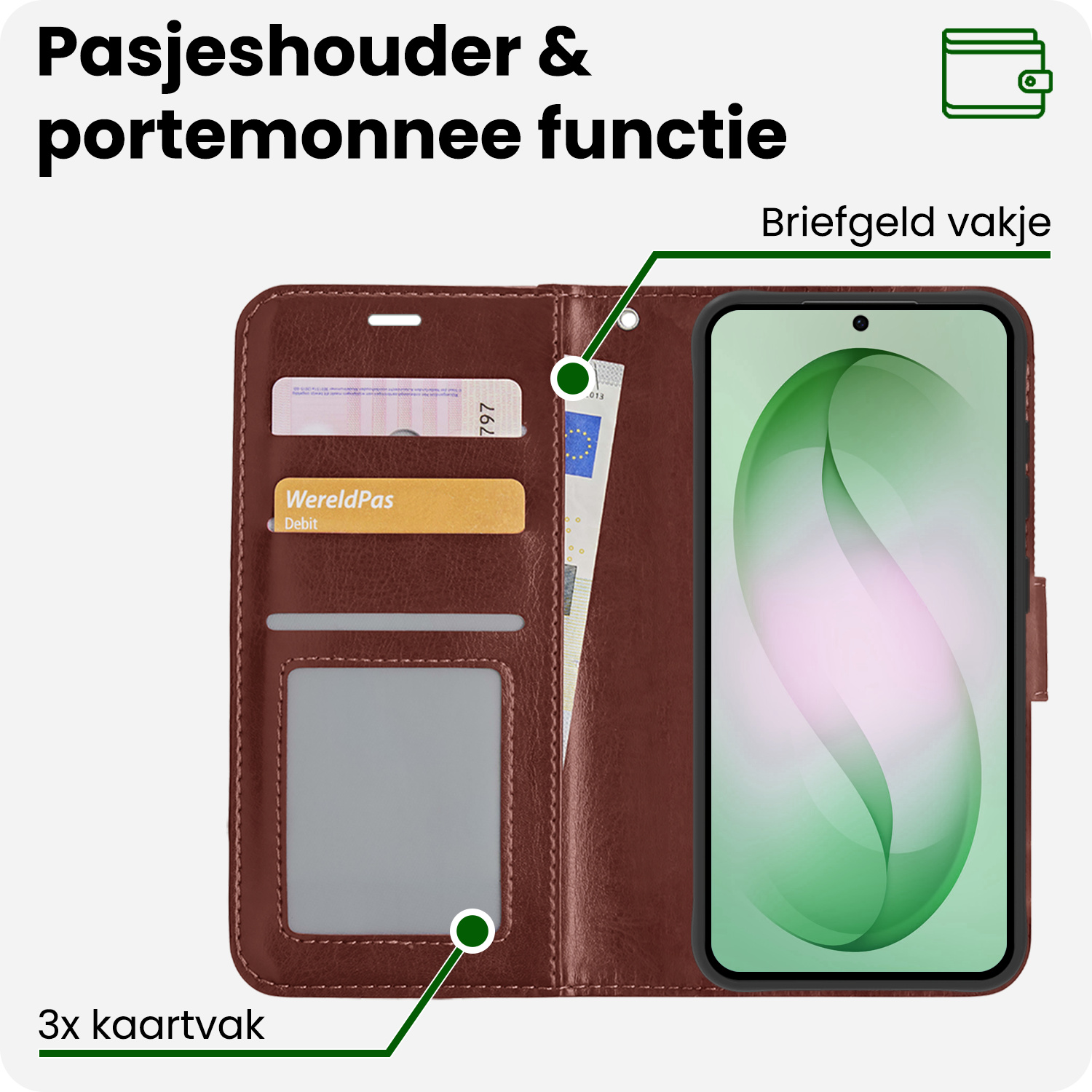 BASEY. BASEY. Samsung Galaxy S26 Plus Hoesje Bookcase Met Screenprotector - Bruin