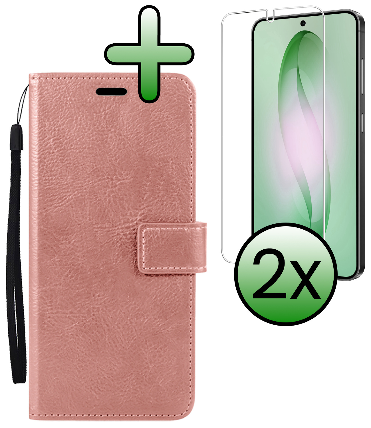 BASEY. BASEY. Samsung Galaxy S26 Plus Hoesje Bookcase Met 2x Screenprotector - Rose Goud