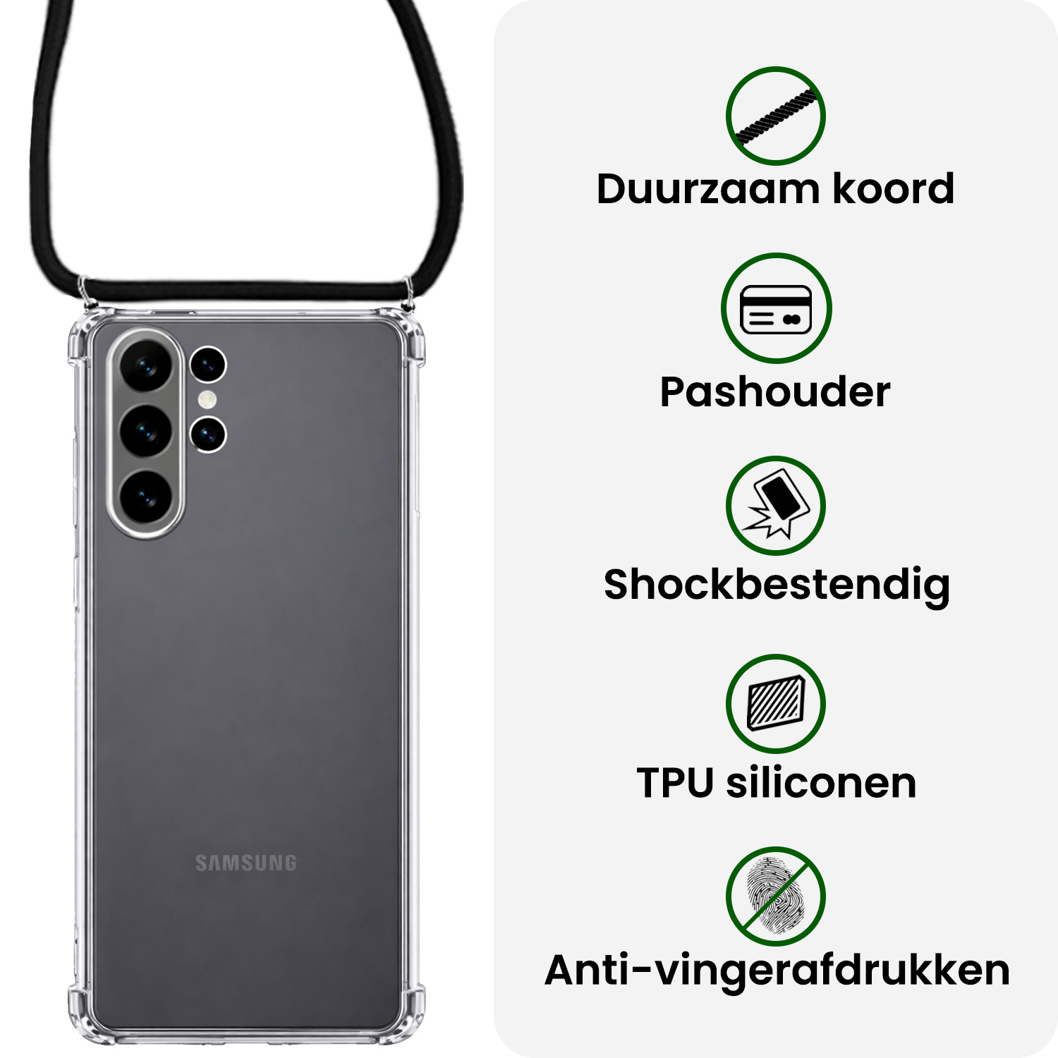 BASEY. BASEY. Samsung Galaxy S26 Ultra Hoesje Transparant Shockproof Met Zwart Koord