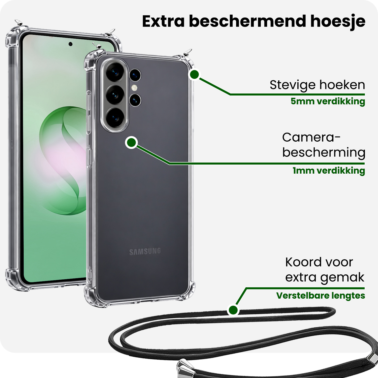 BASEY. BASEY. Samsung Galaxy S26 Ultra Hoesje Transparant Shockproof Met Zwart Koord