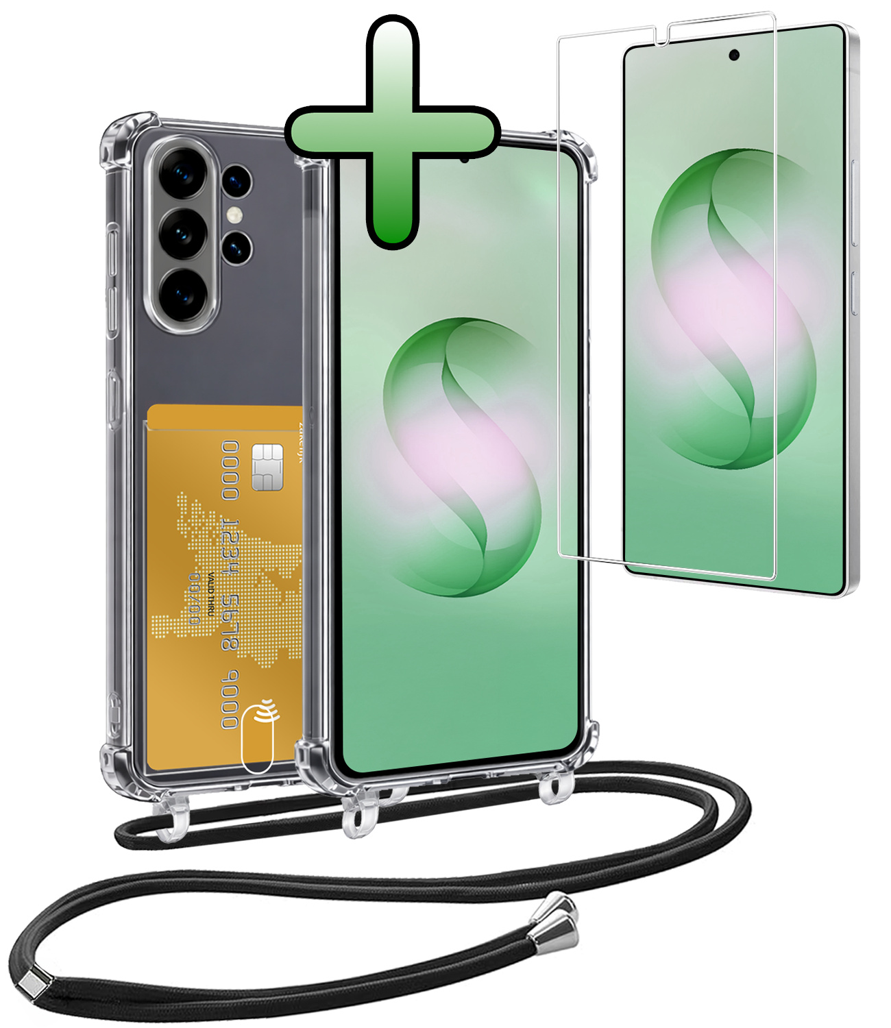 BASEY. BASEY. Samsung Galaxy S26 Ultra Hoesje Pashouder met Koord Met Screenprotector