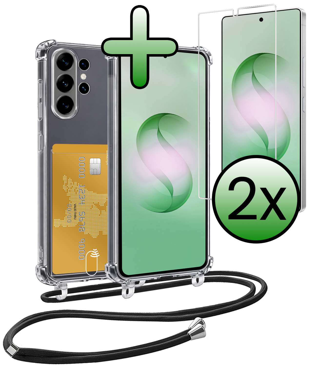 BASEY. BASEY. Samsung Galaxy S26 Ultra Hoesje Pashouder met Koord Met 2x Screenprotector