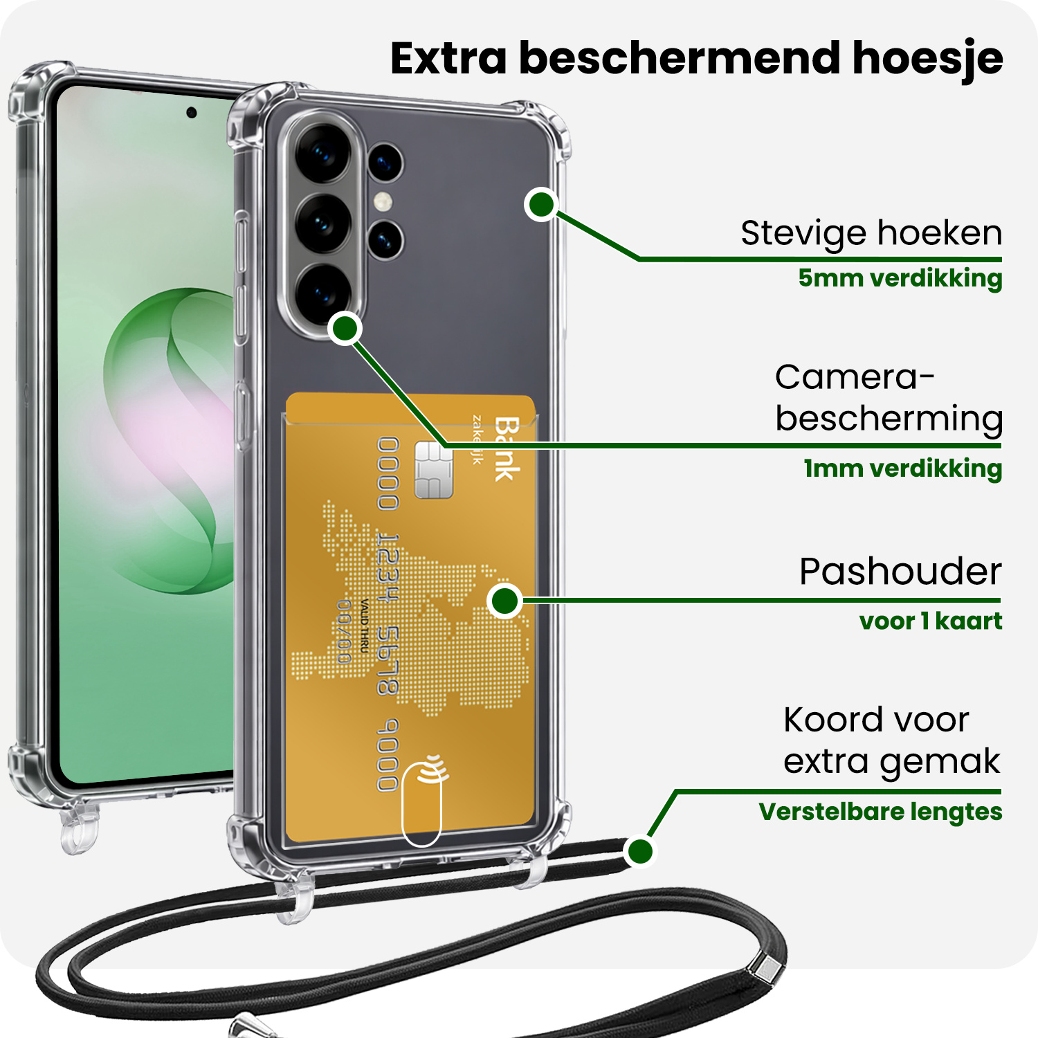 BASEY. BASEY. Samsung Galaxy S26 Ultra Hoesje Pashouder met Koord Met 2x Screenprotector